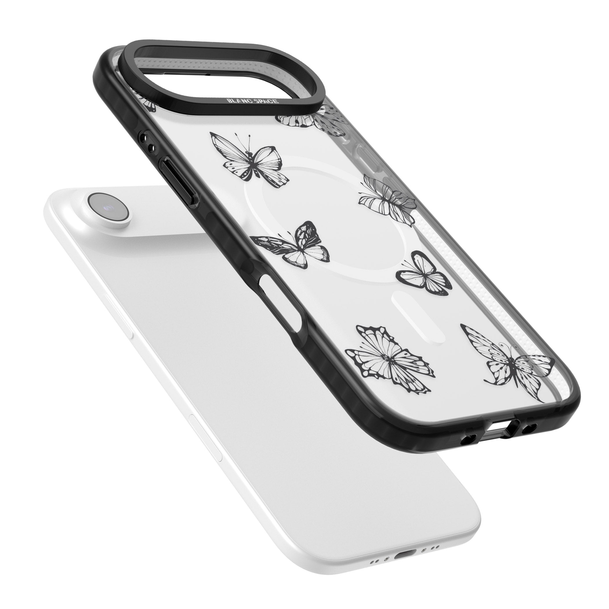 Grey Butterfly Line Pattern iPhone 17 Air Impact Pro Black Phone Case Colours