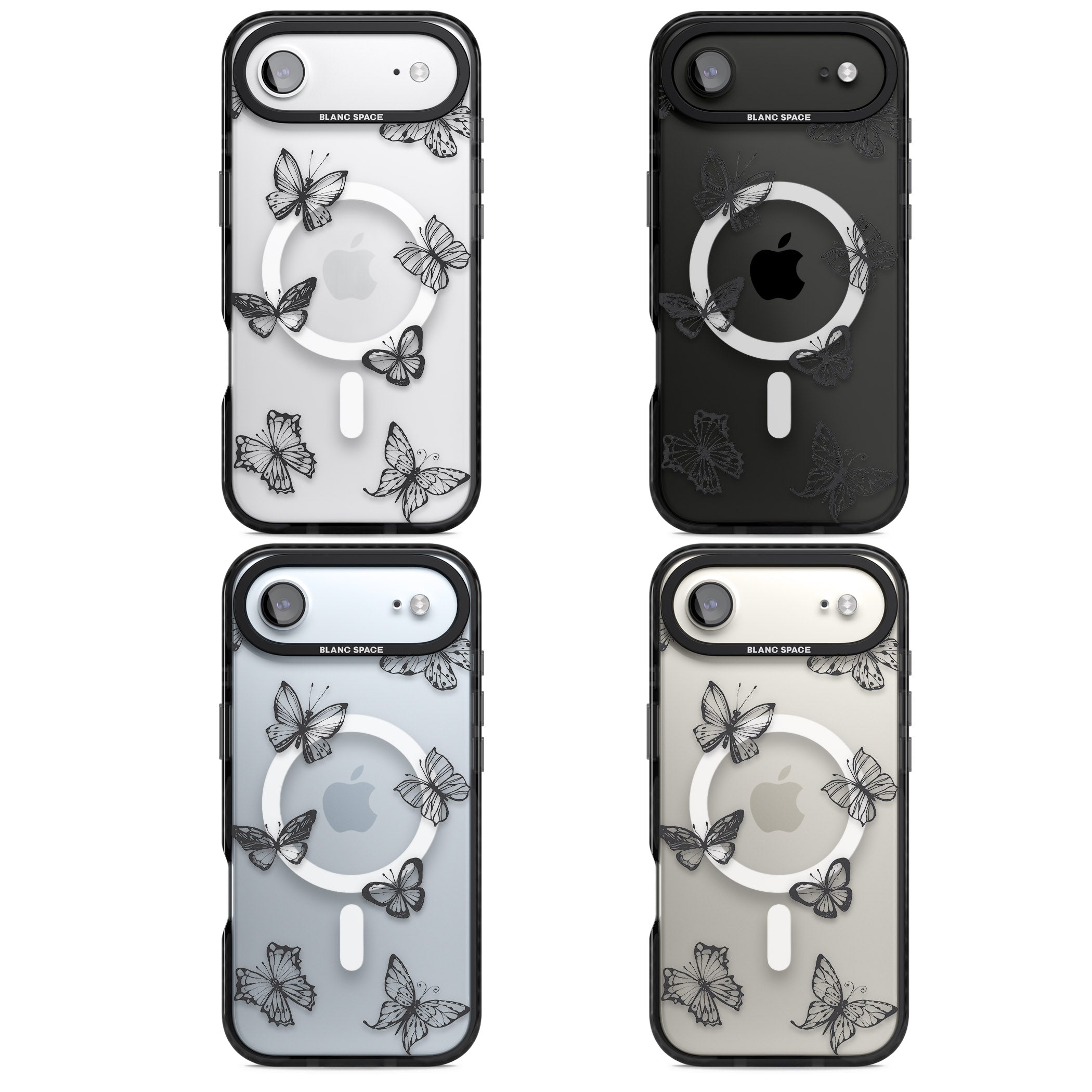 Grey Butterfly Line Pattern iPhone 17 Air Impact Pro Black Phone Case APT Impact Protection