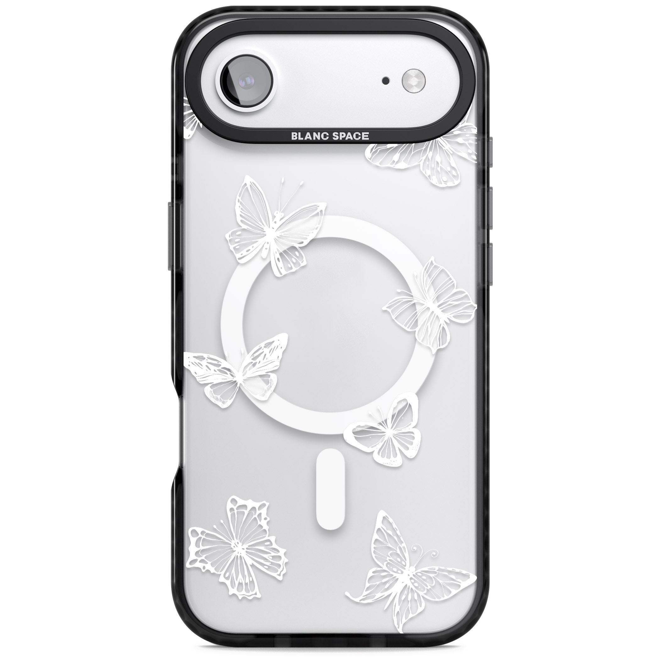 White Butterfly Line Pattern iPhone 17 Air Impact Pro Black Phone Case