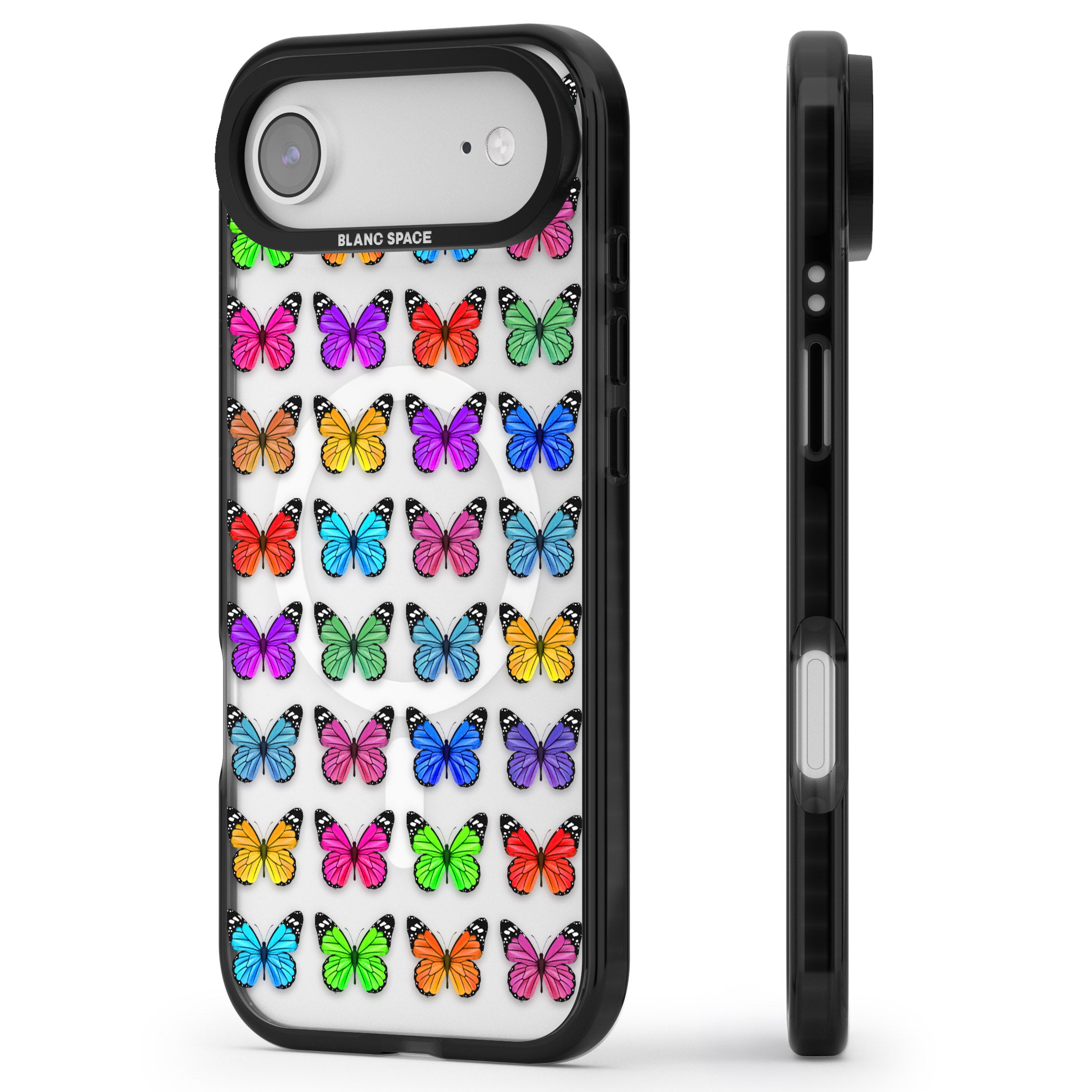Colourful Butterfly Pattern iPhone 17 Air Impact Pro Black Phone Case Side Profile