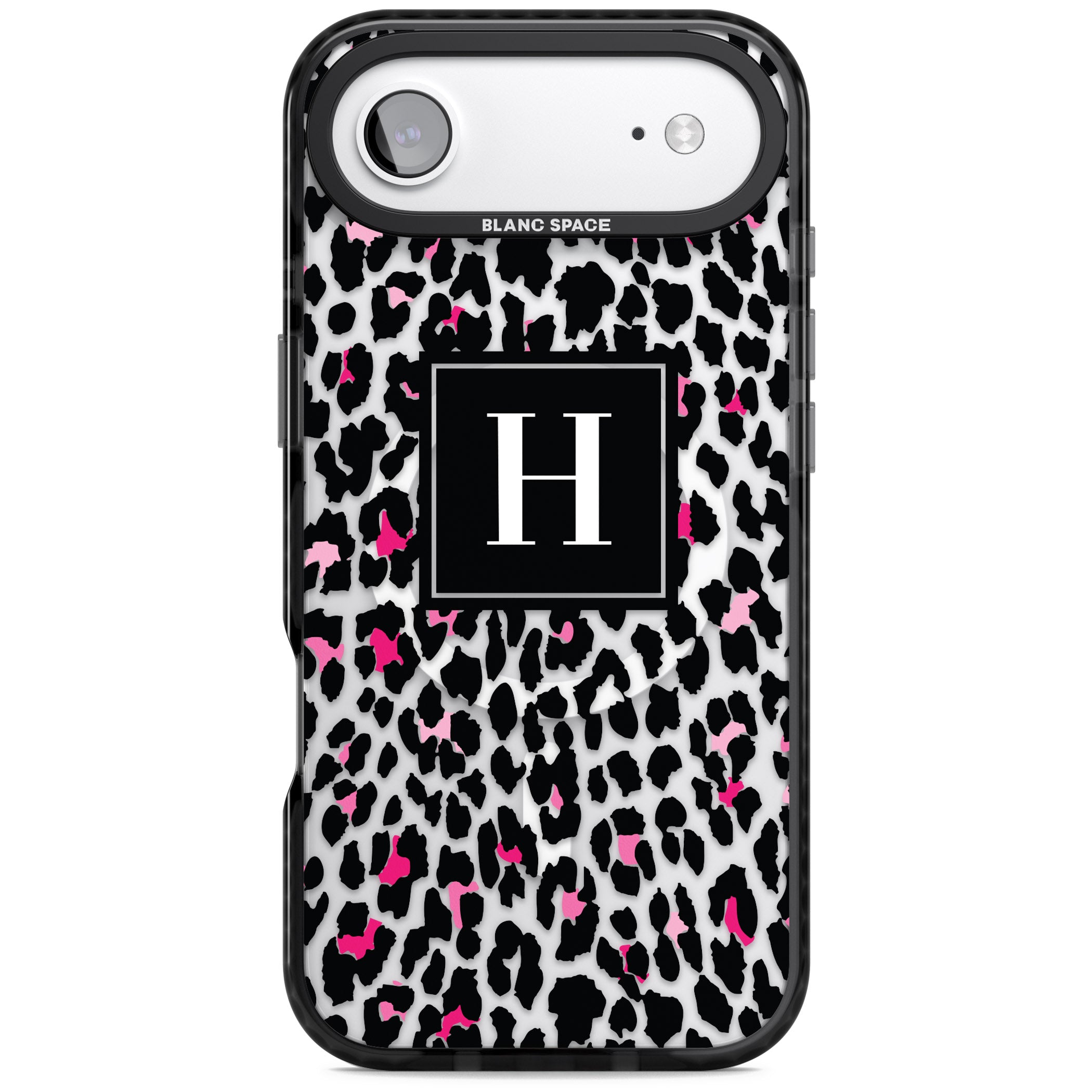 Personalised Clear Pink Leopard Monogram iPhone 17 Air Impact Pro Black Phone Case