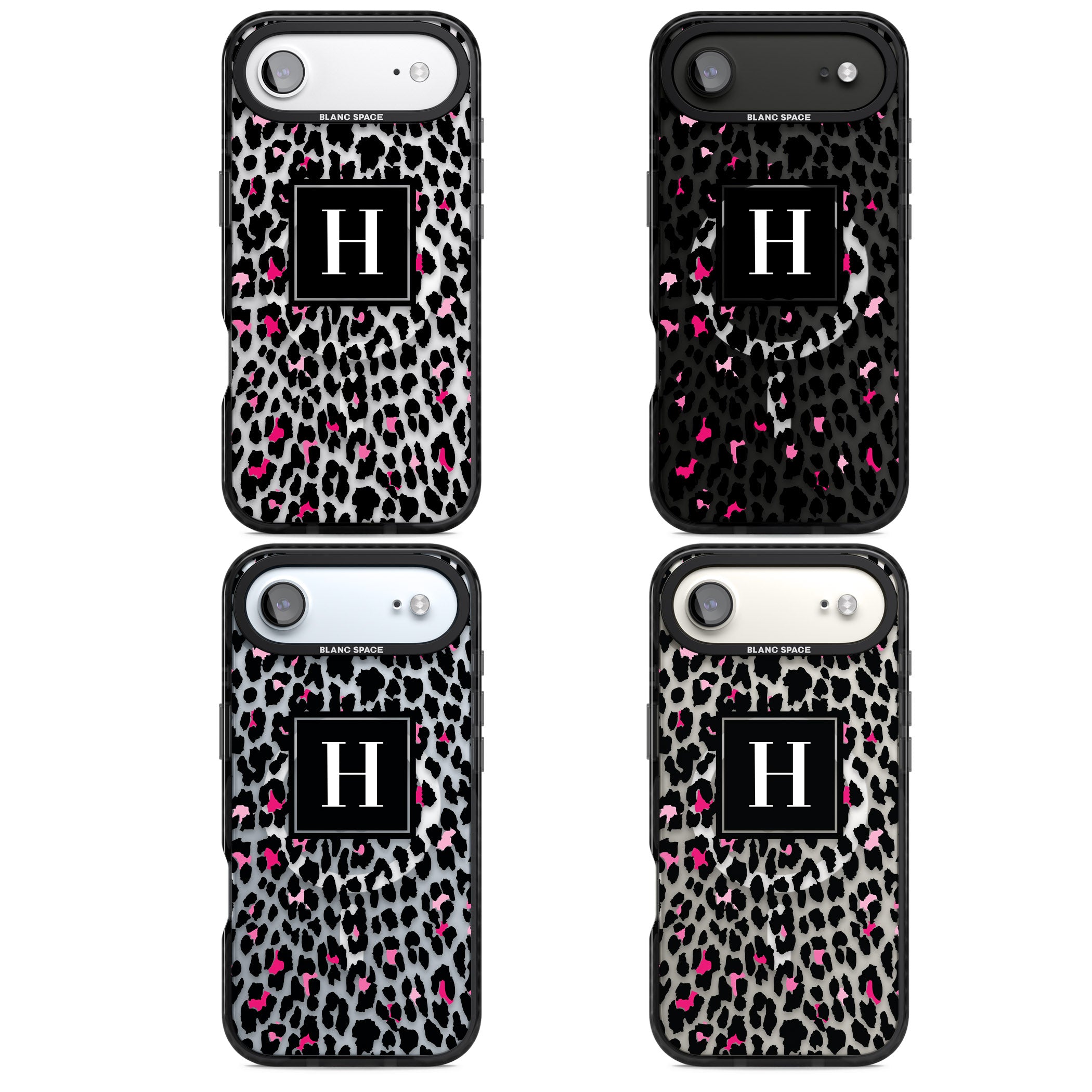 Personalised Clear Pink Leopard Monogram iPhone 17 Air Impact Pro Black Phone Case APT Impact Protection
