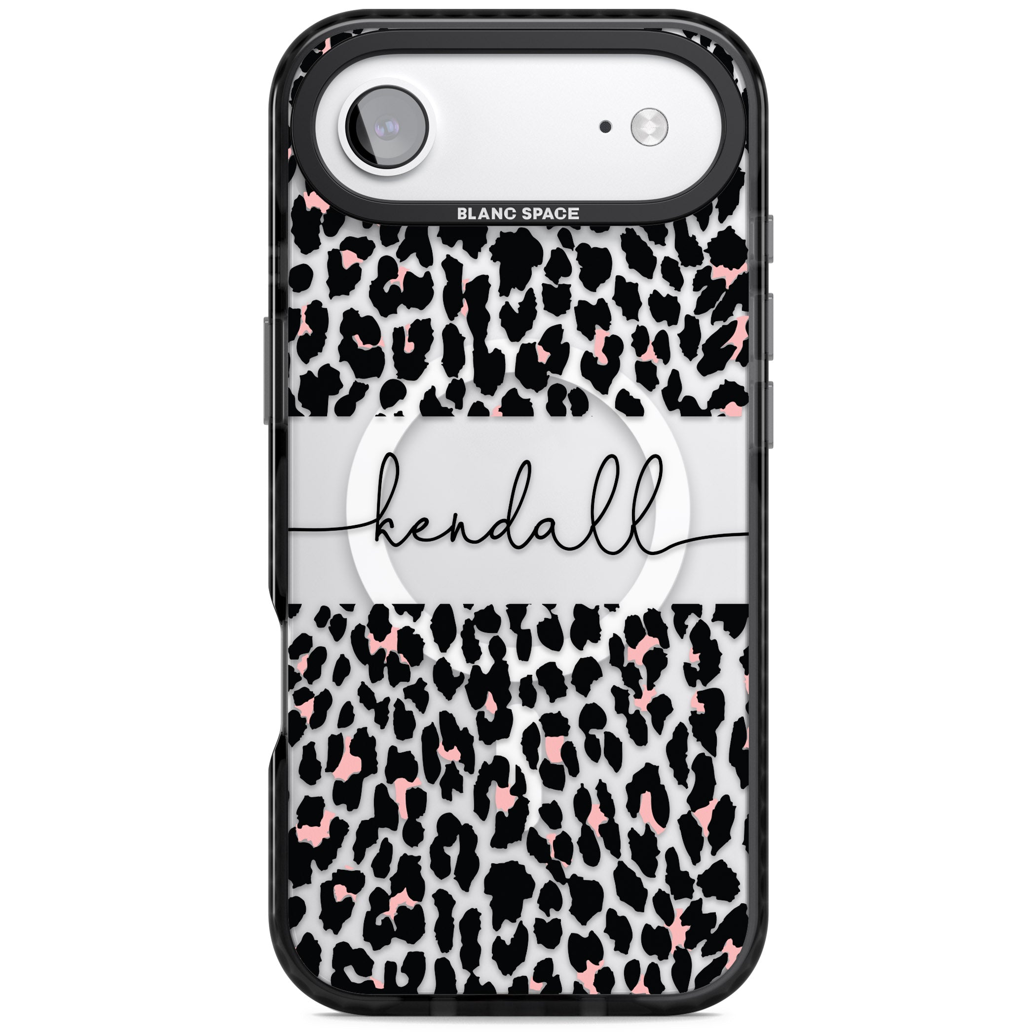 Personalised Cursive Leopard Spots iPhone 17 Air Impact Pro Black Phone Case