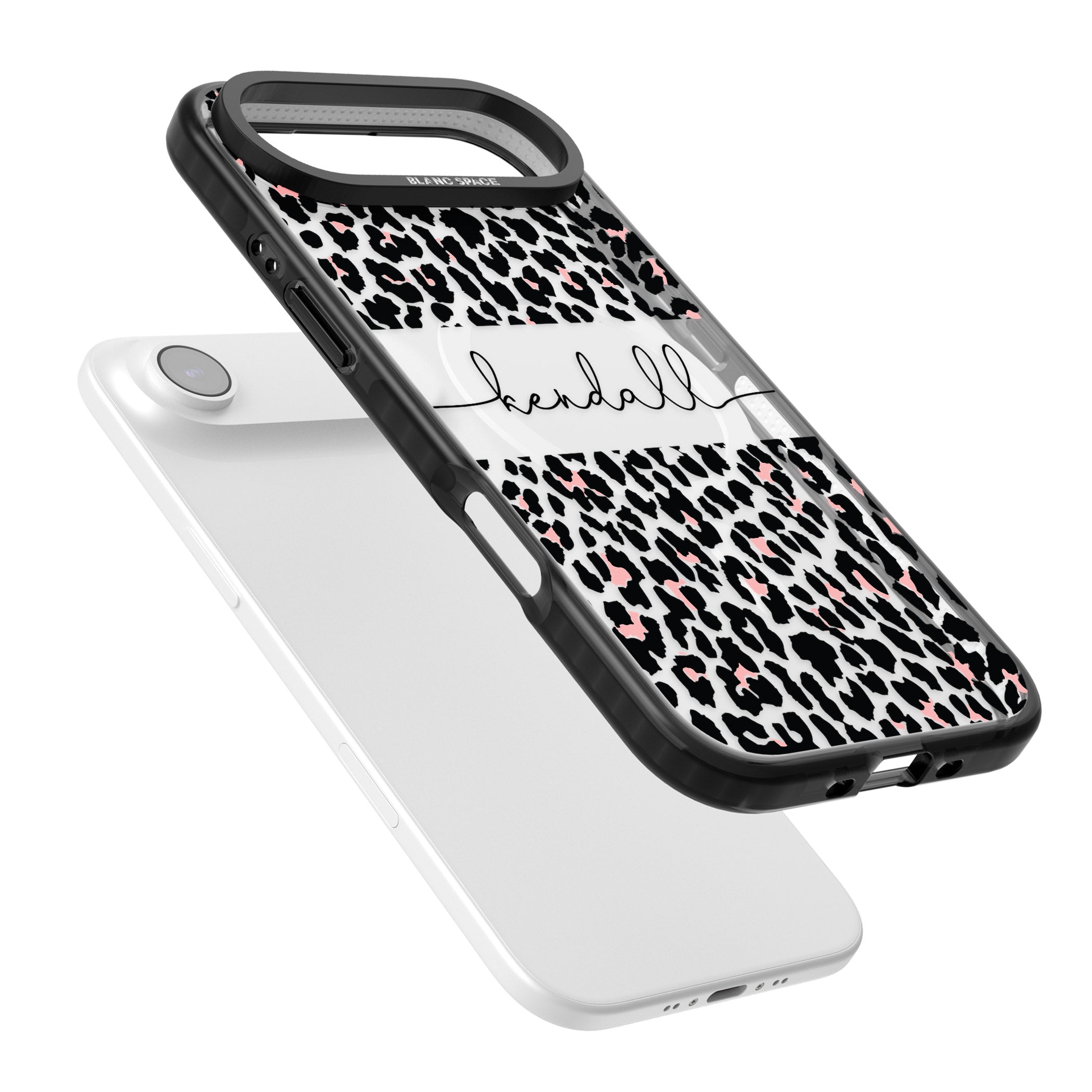 Personalised Cursive Leopard Spots iPhone 17 Air Impact Pro Black Phone Case Colours