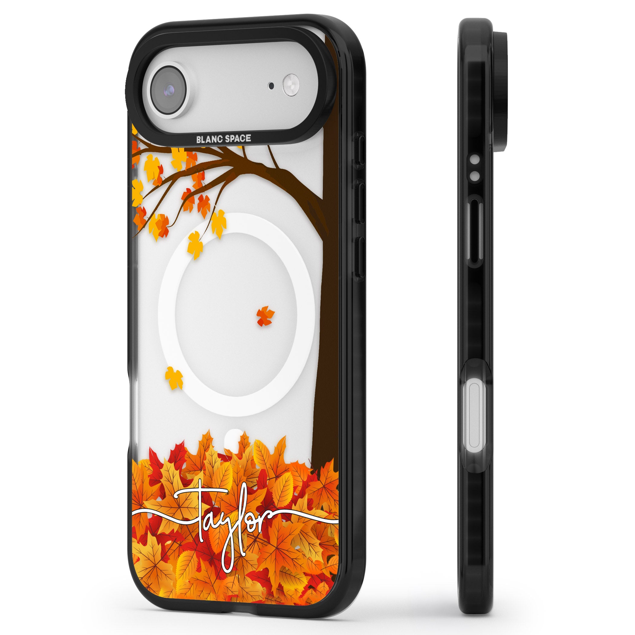 Personalised Autumn Leaves iPhone 17 Air Impact Pro Black Phone Case Side Profile
