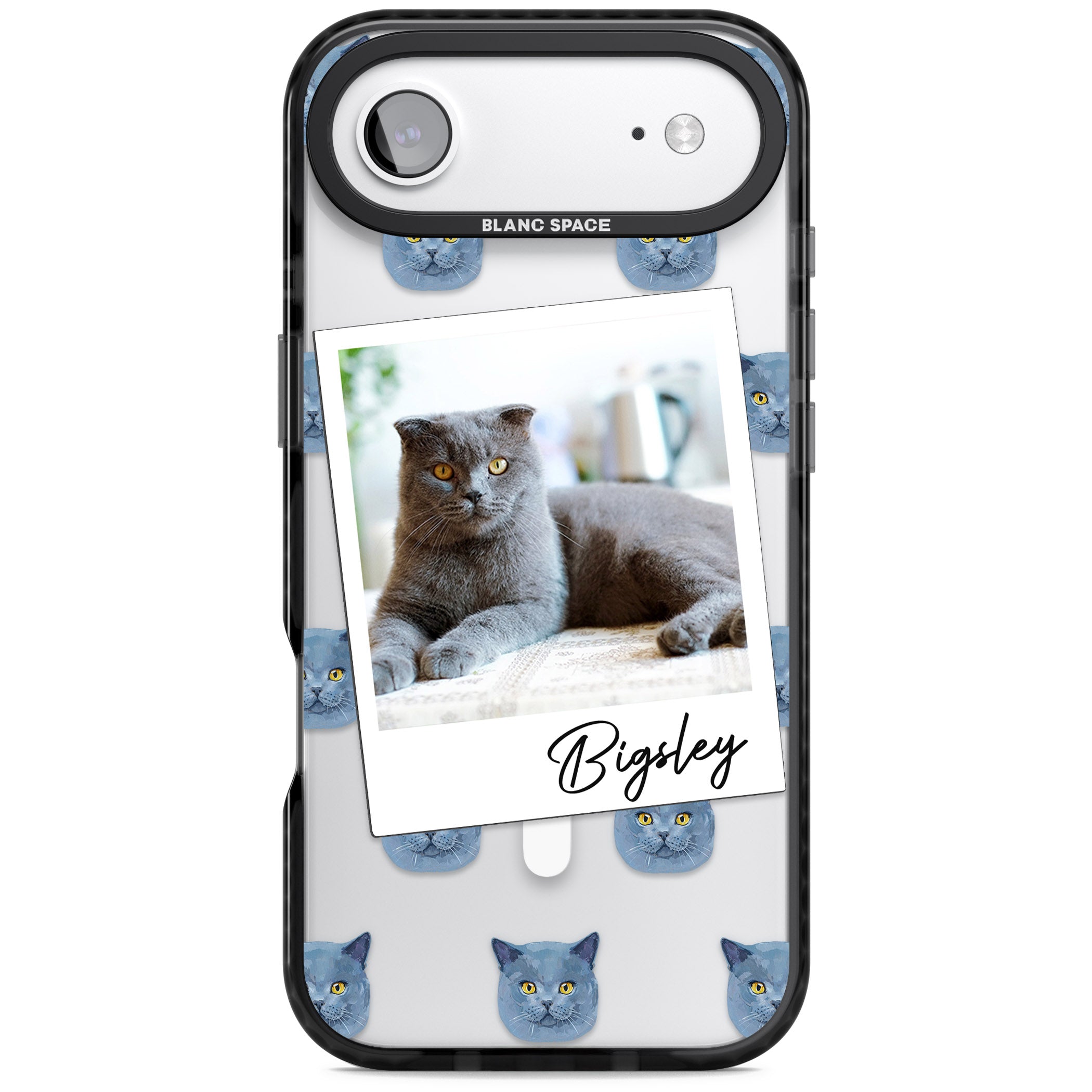 Personalised English Blue Cat Photo iPhone 17 Air Impact Pro Black Phone Case