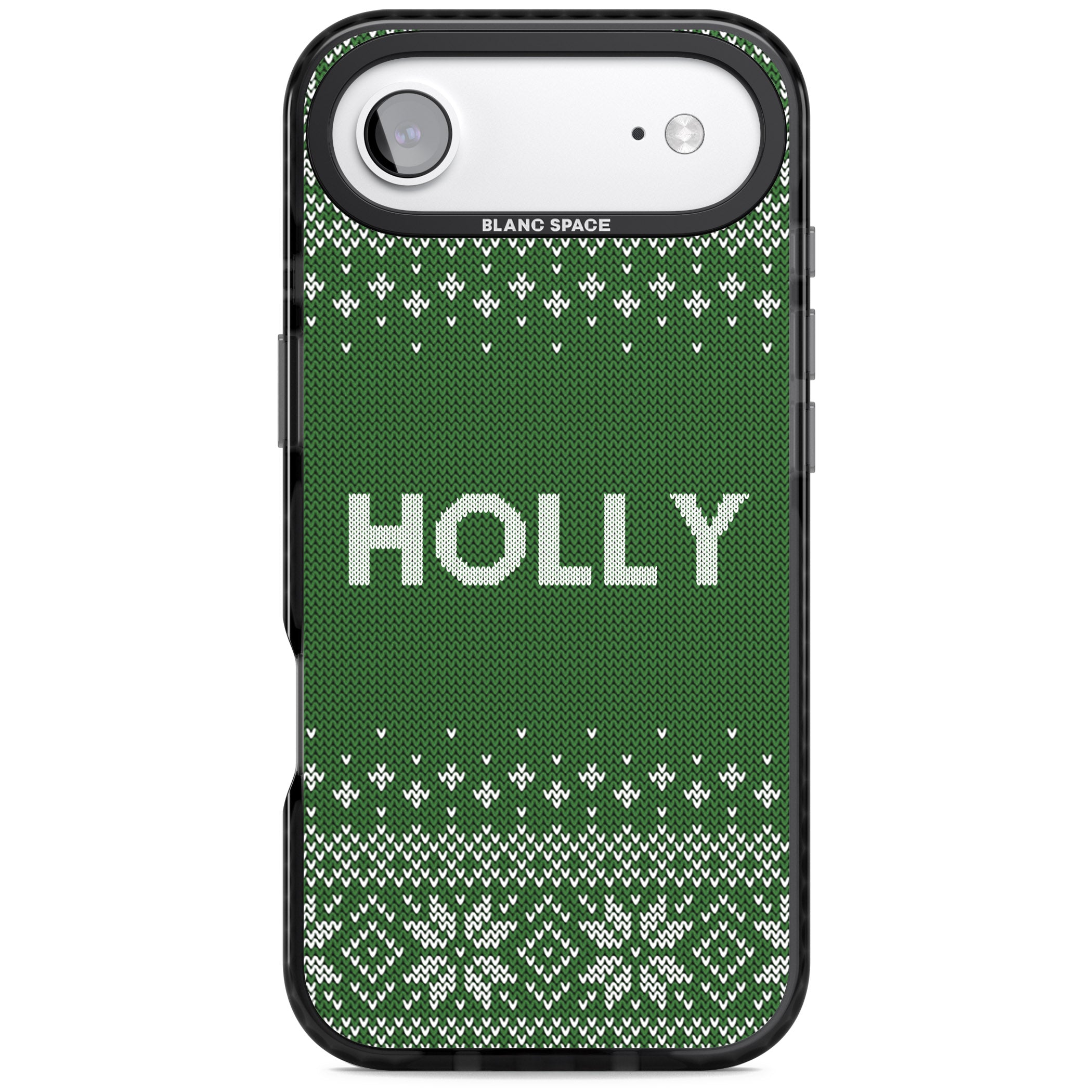 Personalised Green Christmas Knit iPhone 17 Air Impact Pro Black Phone Case