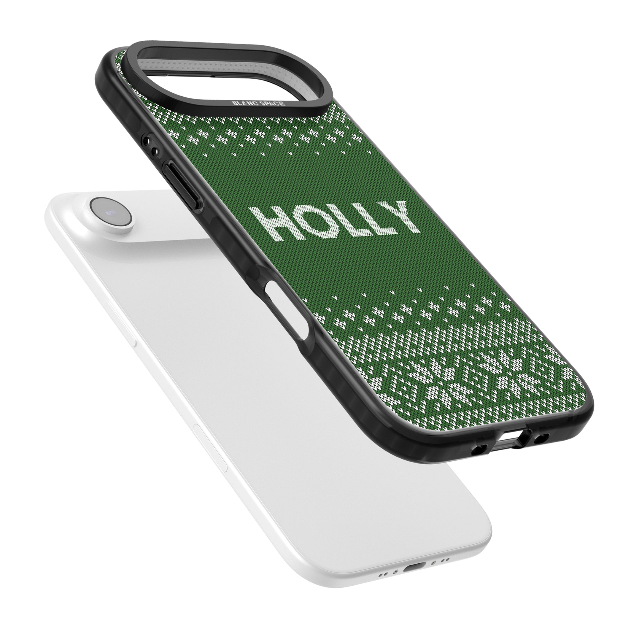 Personalised Green Christmas Knit iPhone 17 Air Impact Pro Black Phone Case Colours