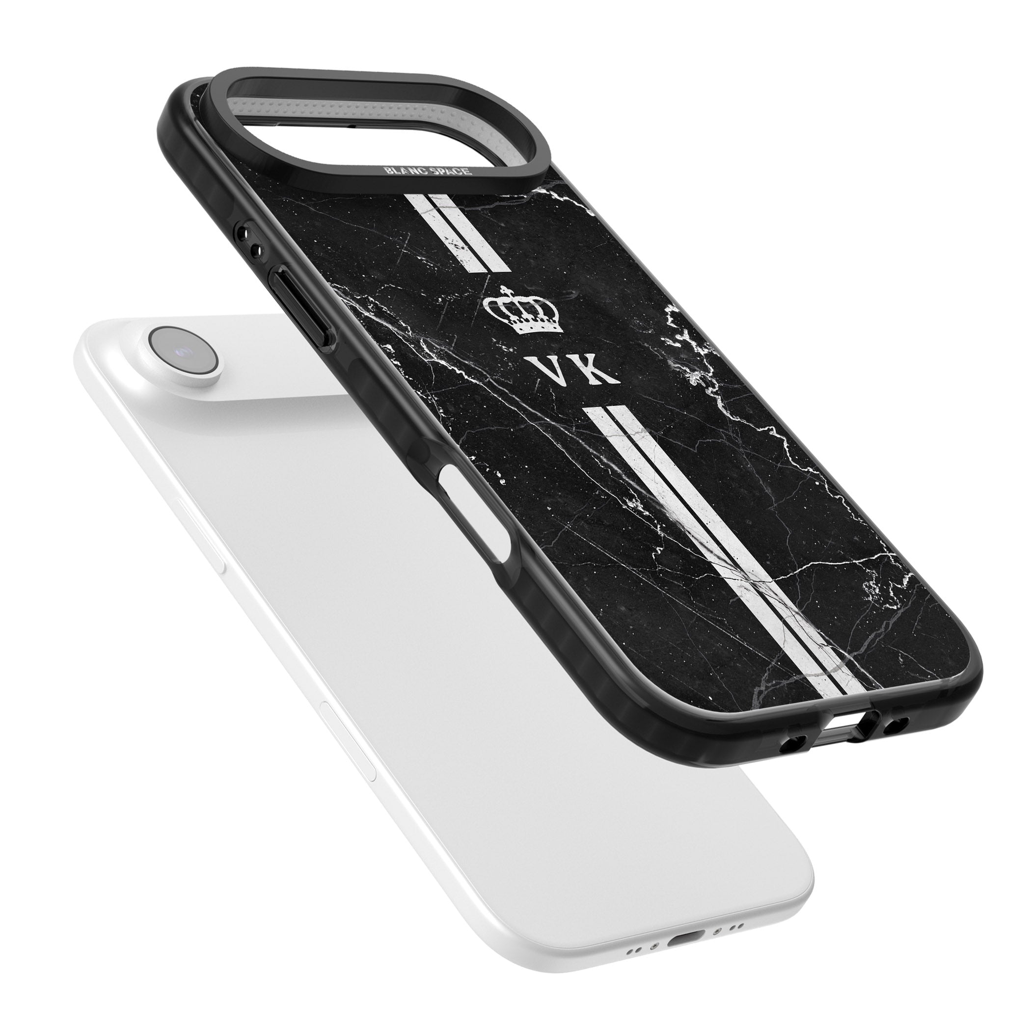 Personalised Black Marble Stripe Initials iPhone 17 Air Impact Pro Black Phone Case Colours