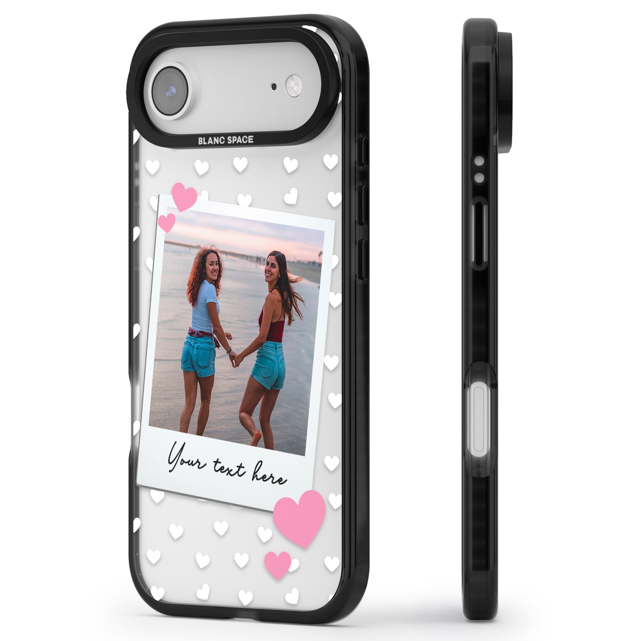 Personalised Hearts Instant Camera Photo iPhone 17 Air Impact Pro Black Phone Case Side Profile