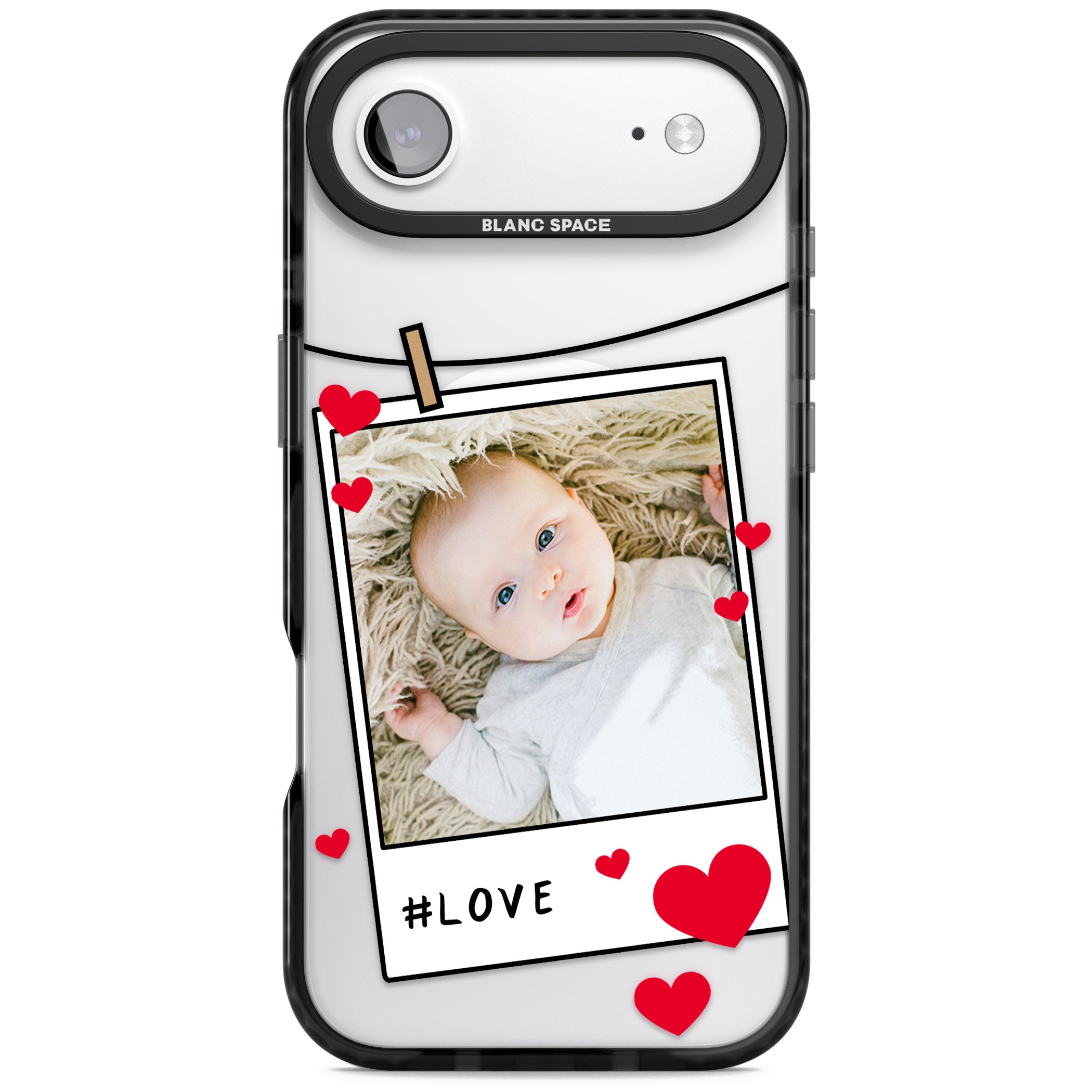 Personalised Paperclip & Hearts Instant Camera Photo iPhone 17 Air Impact Pro Black Phone Case