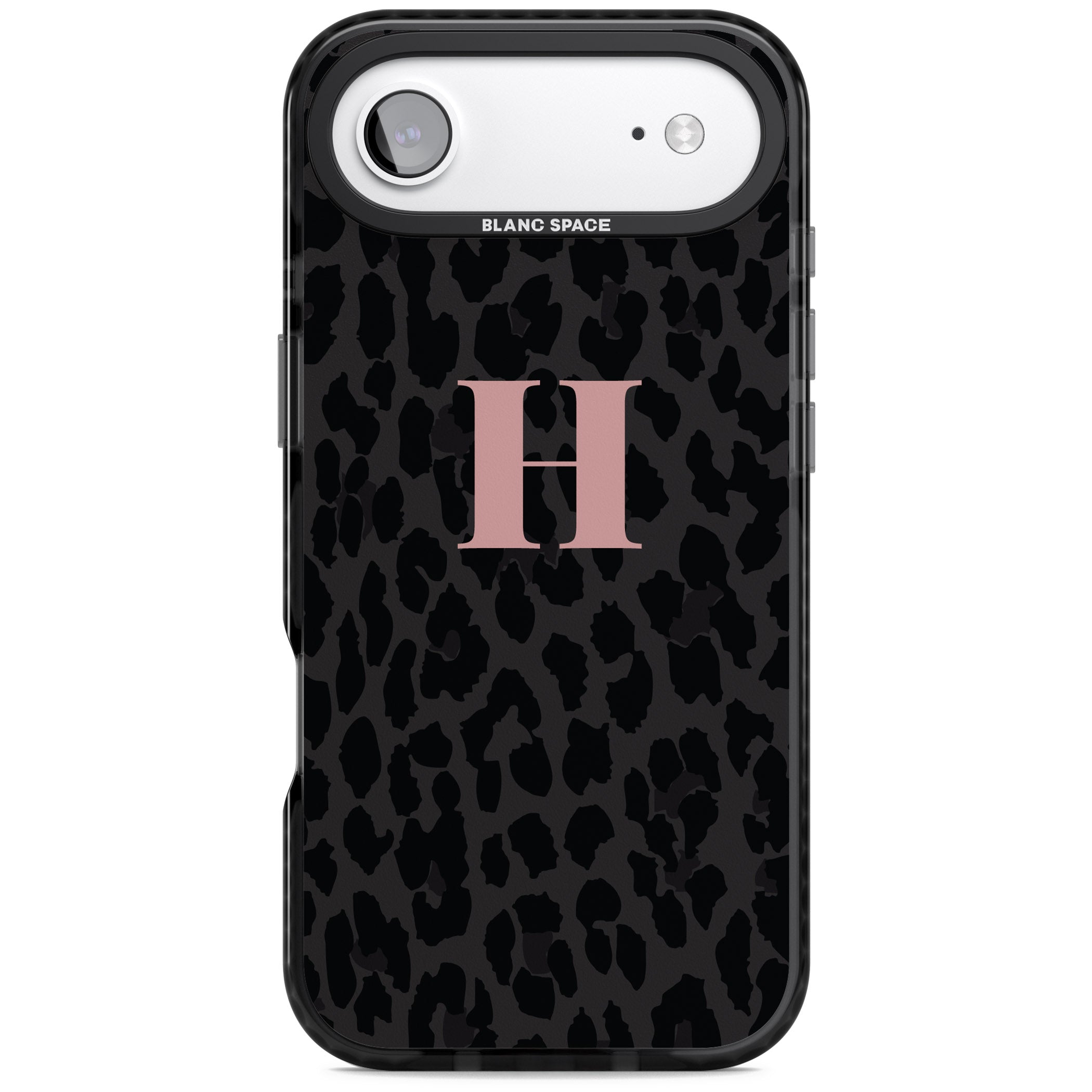 Personalised Pink Leopard Monogram iPhone 17 Air Impact Pro Black Phone Case