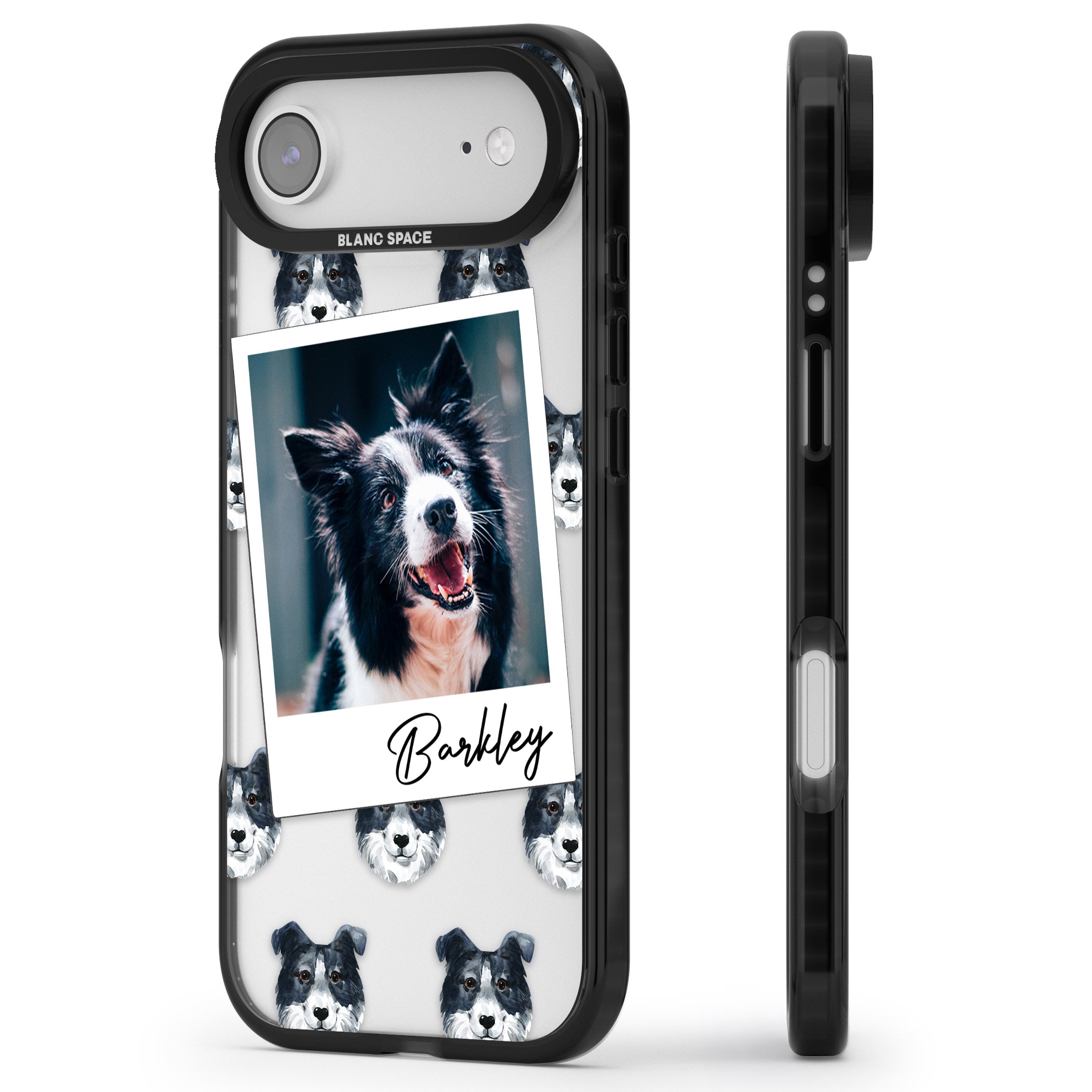 Personalised Border Collie Instant Camera Photo iPhone 17 Air Impact Pro Black Phone Case Side Profile