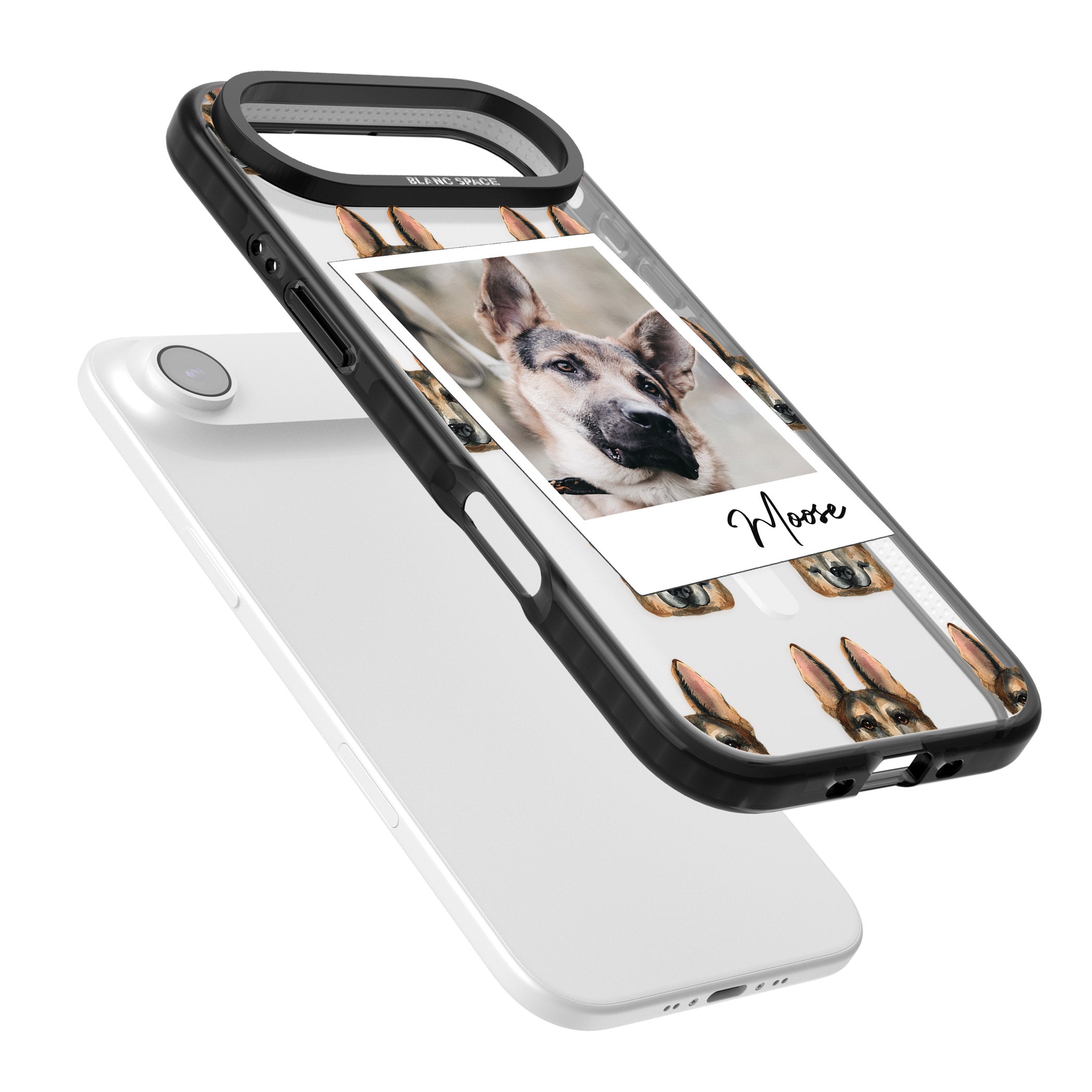 Personalised German Shepherd Instant Camera Photo iPhone 17 Air Impact Pro Black Phone Case Colours