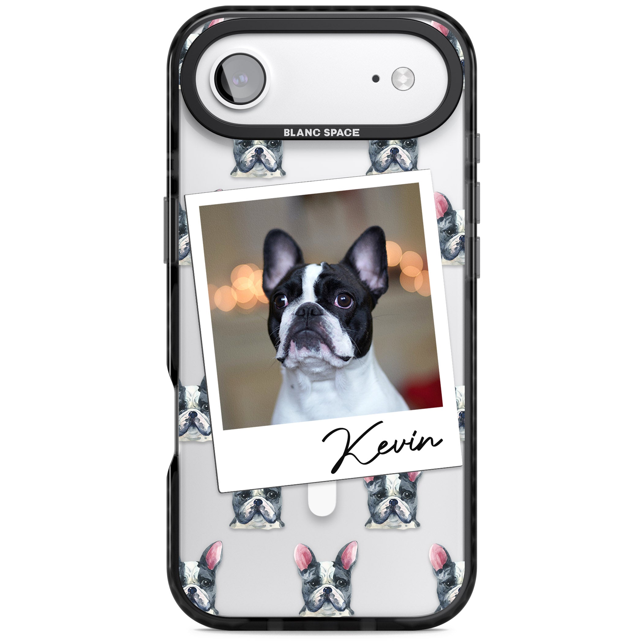 Personalised Black & White French Bulldog Instant Camera Photo iPhone 17 Air Impact Pro Black Phone Case