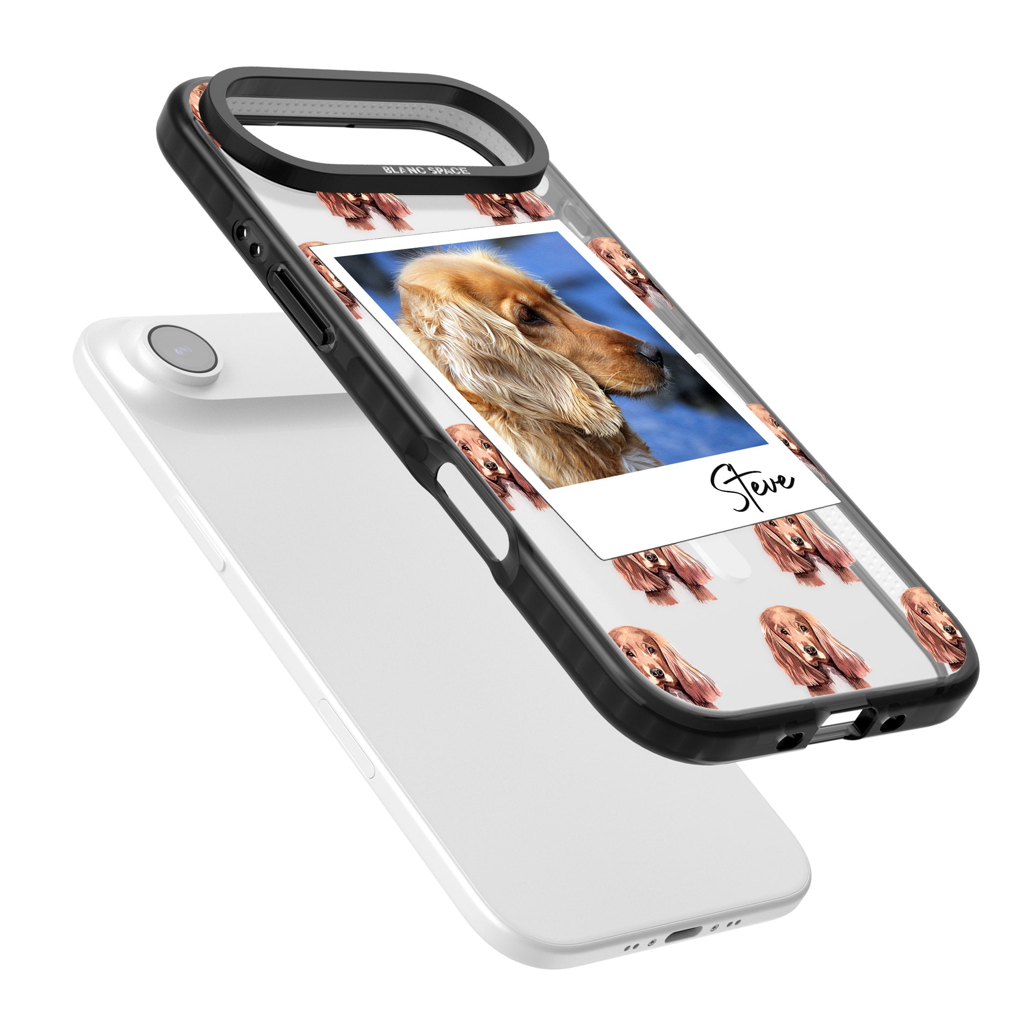 Personalised Cocker Spaniel Instant Camera Photo iPhone 17 Air Impact Pro Black Phone Case Colours