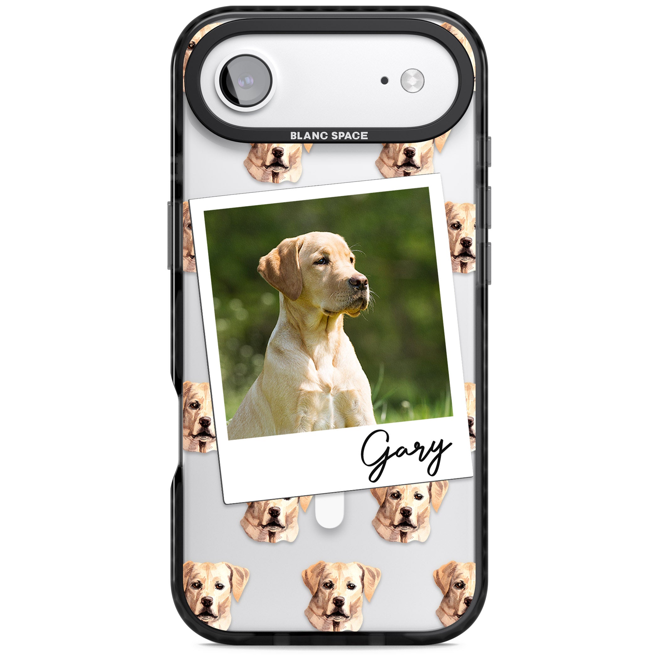 Personalised Tan Black Labrador Instant Camera Photo iPhone 17 Air Impact Pro Black Phone Case