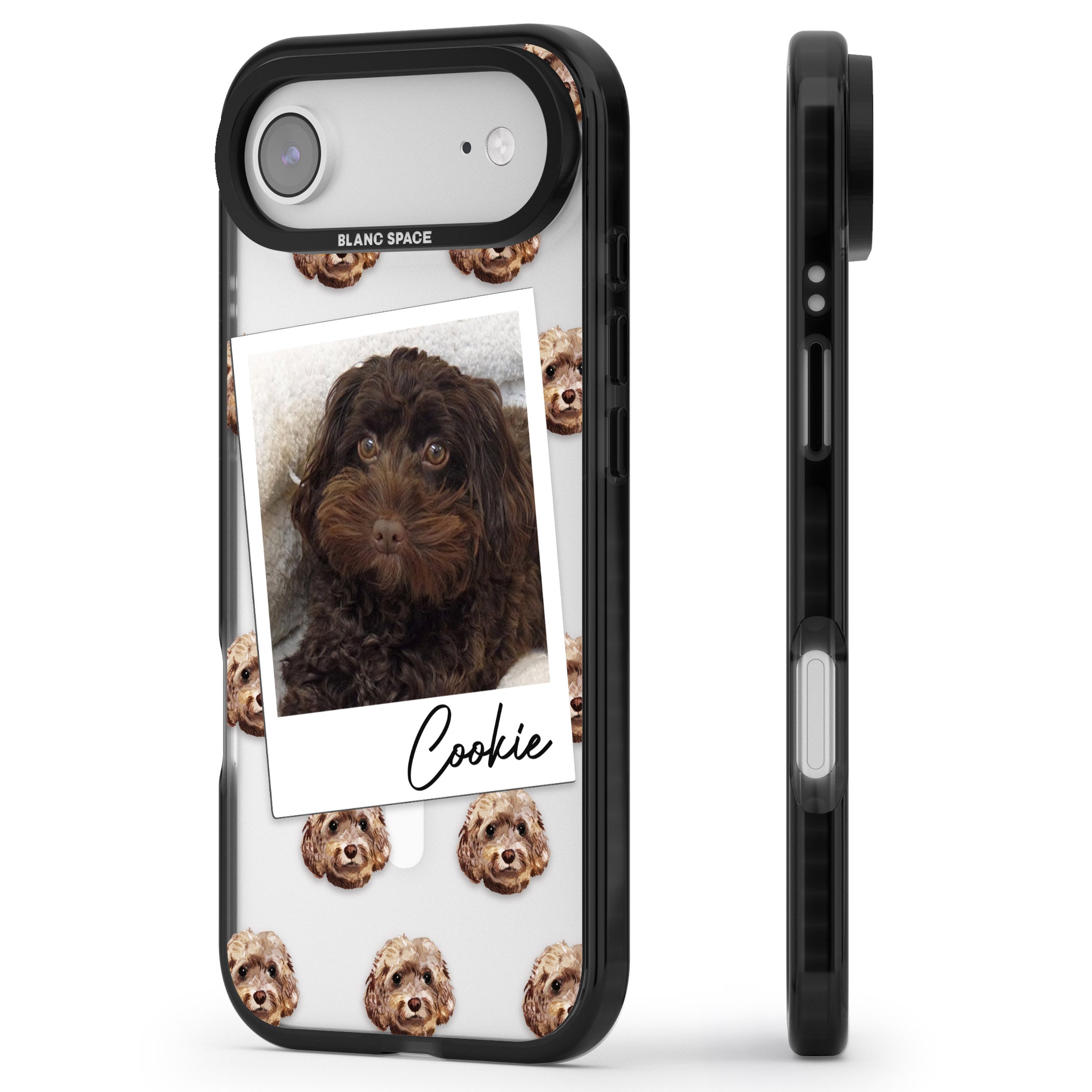 Personalised Brown Cockapoo Instant Camera Photo iPhone 17 Air Impact Pro Black Phone Case Side Profile