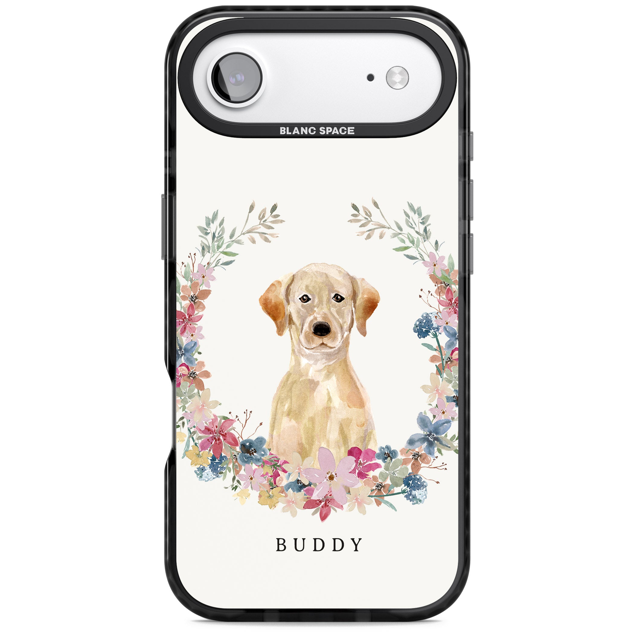 Personalised Yellow Labrador Retriever Floral Portrait iPhone 17 Air Impact Pro Black Phone Case