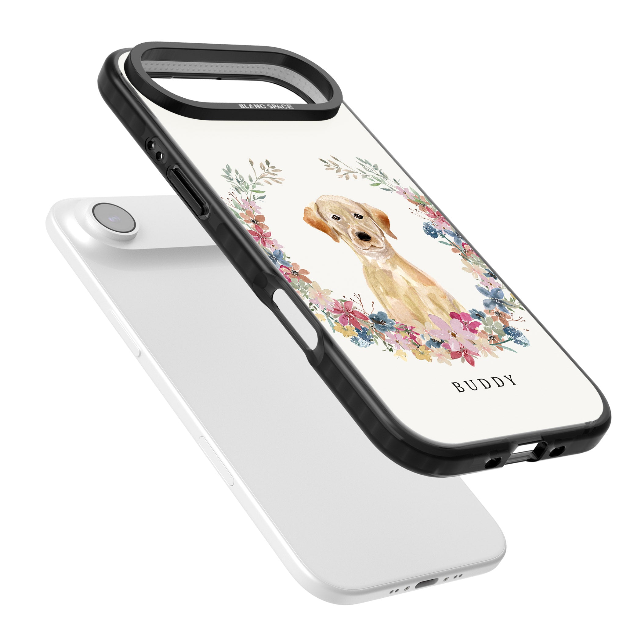 Personalised Yellow Labrador Retriever Floral Portrait iPhone 17 Air Impact Pro Black Phone Case Colours