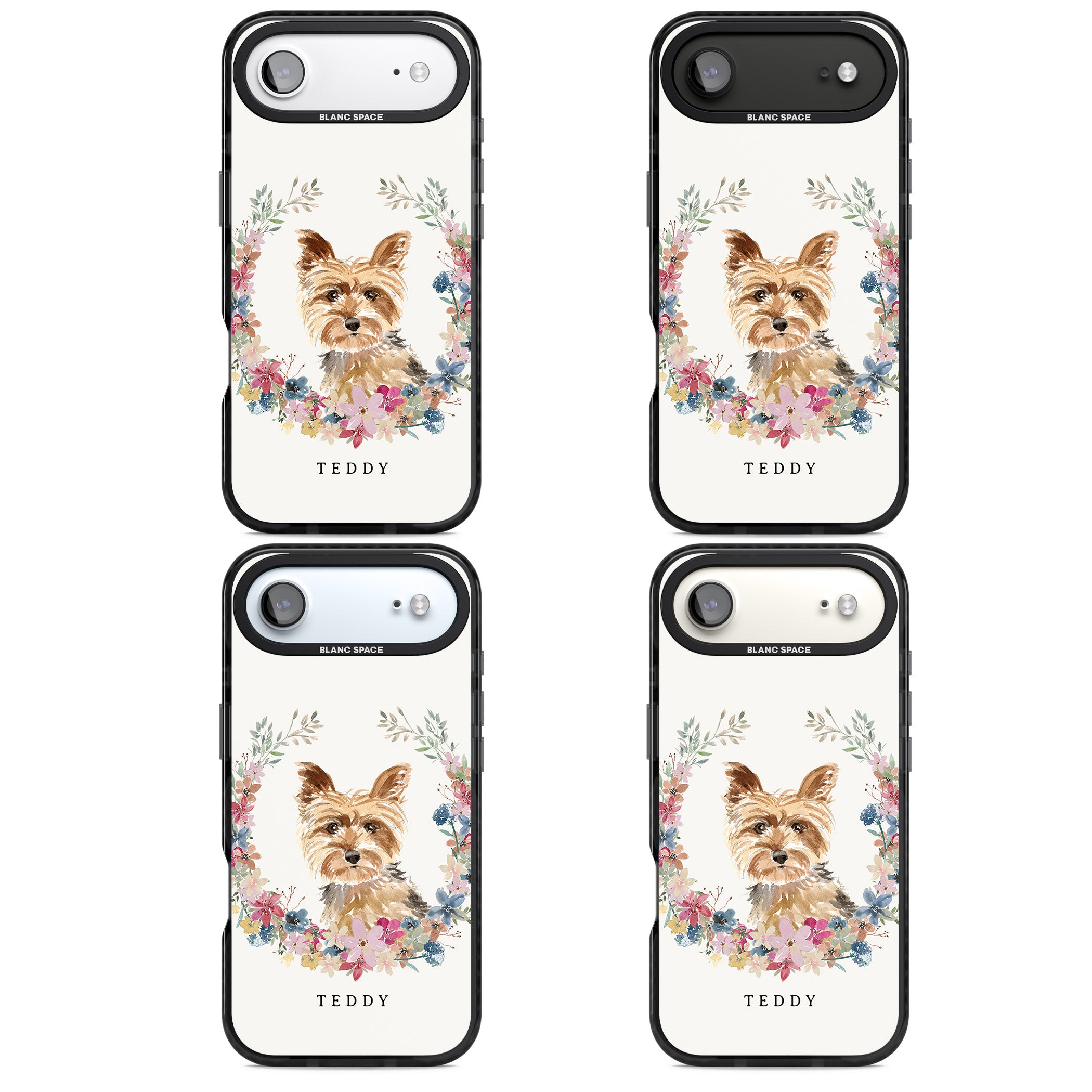 Personalised Yorkshire Terrier Floral Portrait iPhone 17 Air Impact Pro Black Phone Case APT Impact Protection