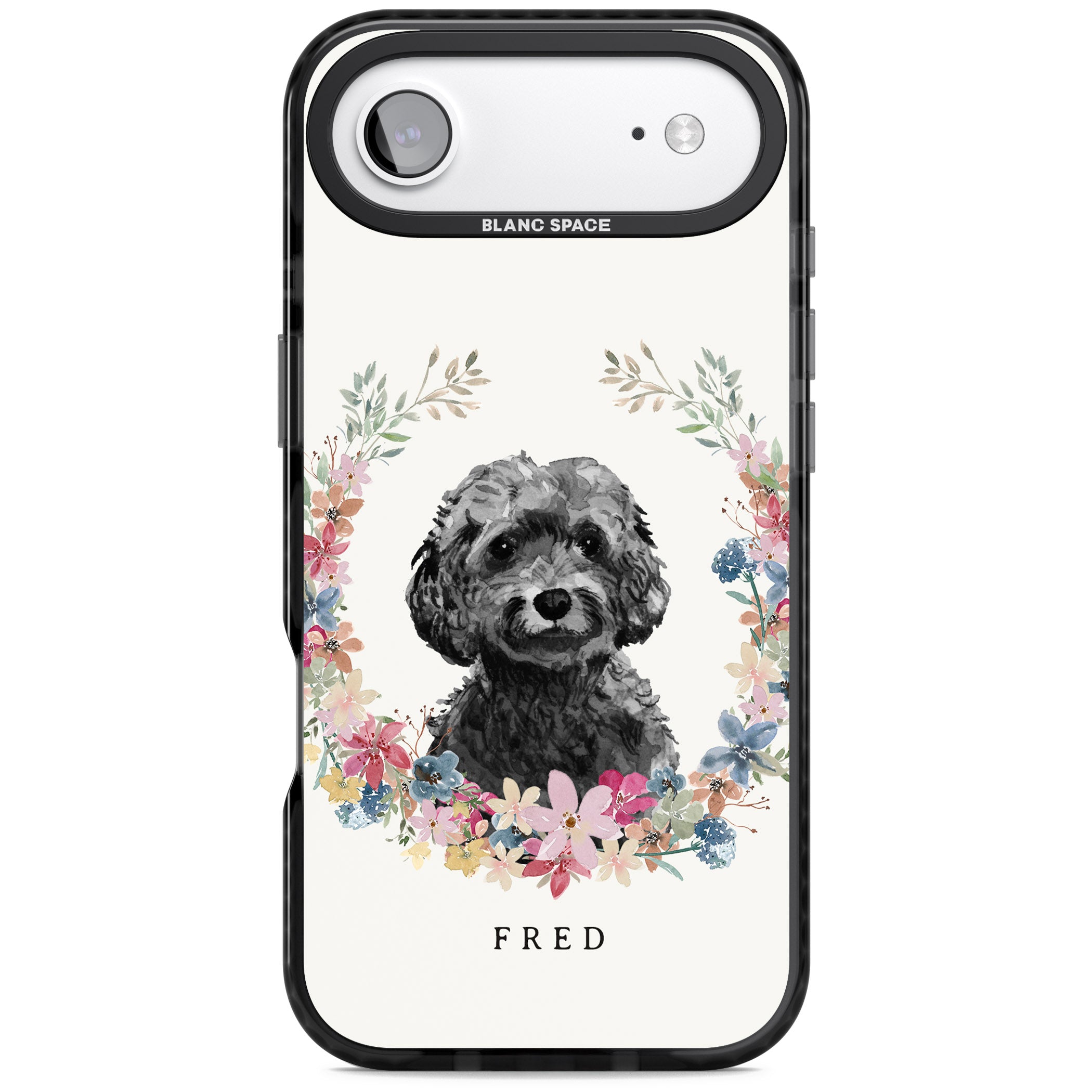 Personalised Black Cockapoo Floral Portrait iPhone 17 Air Impact Pro Black Phone Case