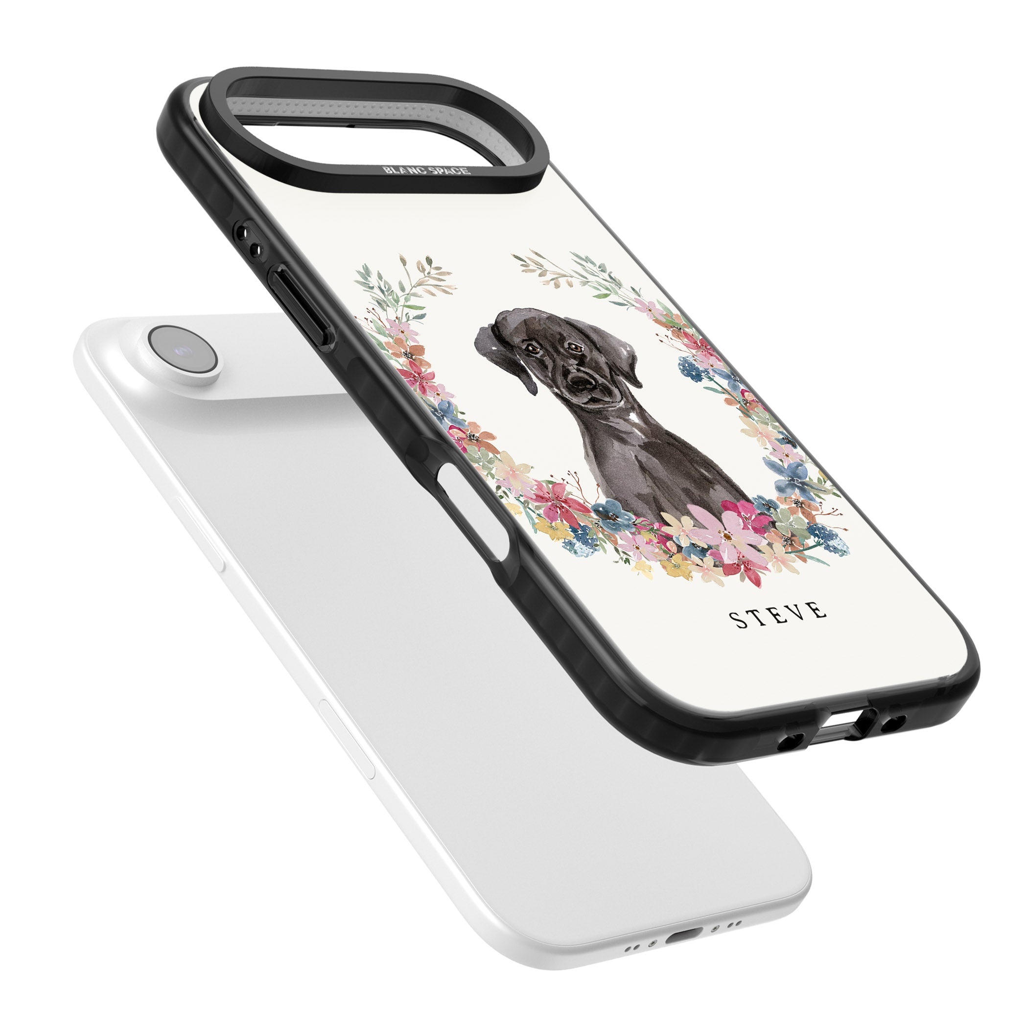 Personalised Black Labrador Floral Portrait iPhone 17 Air Impact Pro Black Phone Case Colours