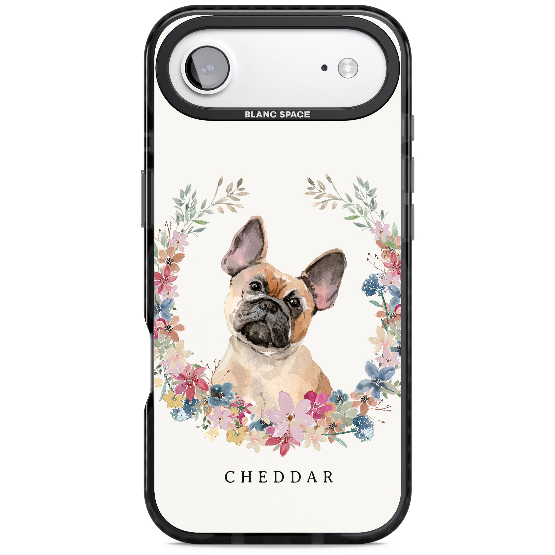 Personalised Tan French Bulldog Floral Portrait iPhone 17 Air Impact Pro Black Phone Case