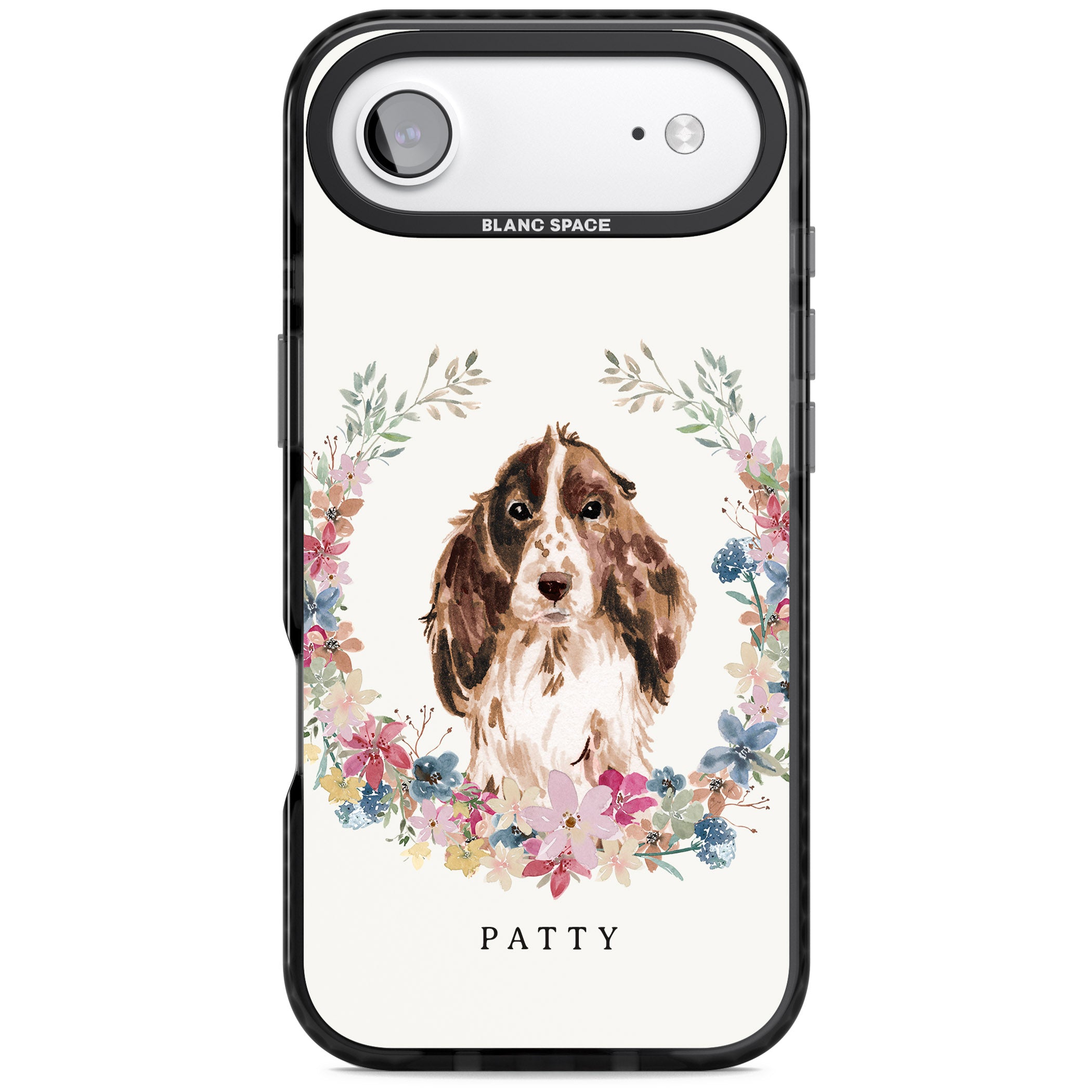 Personalised Cocker Spaniel Floral Portrait iPhone 17 Air Impact Pro Black Phone Case