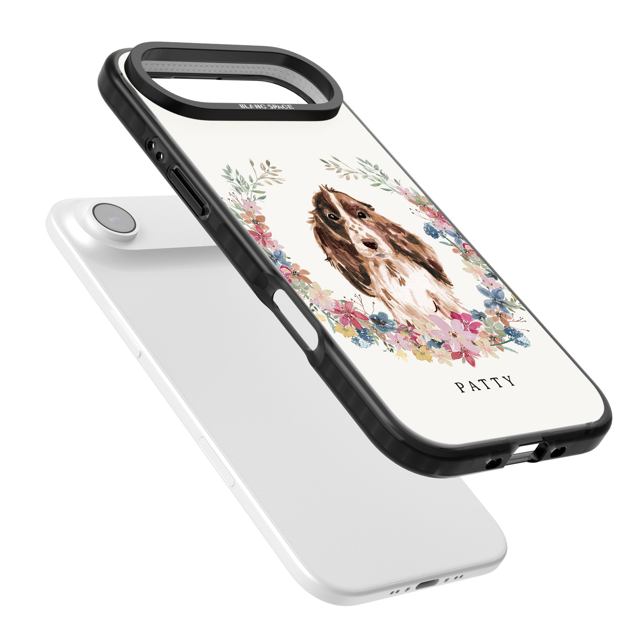 Personalised Cocker Spaniel Floral Portrait iPhone 17 Air Impact Pro Black Phone Case Colours
