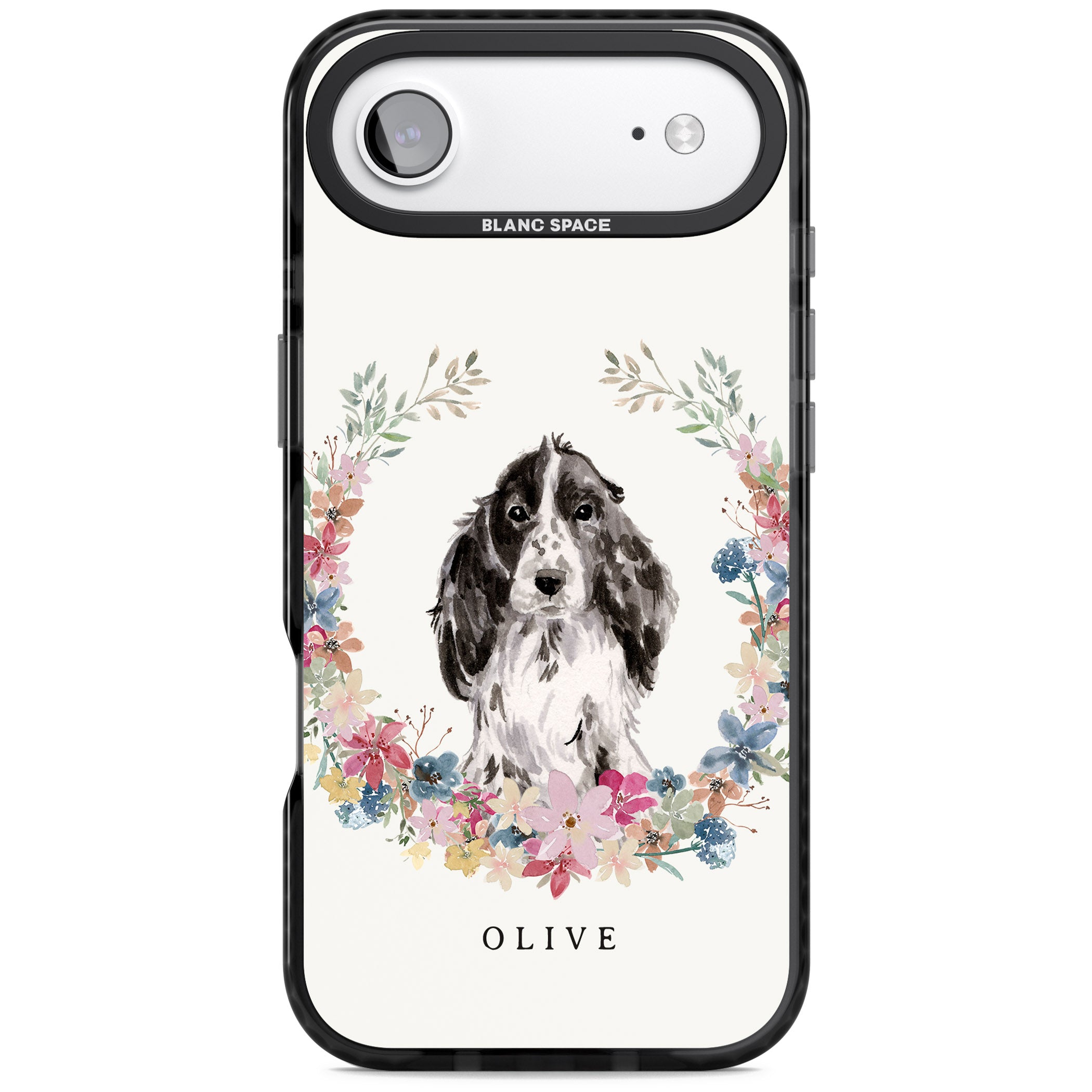 Personalised Black Cocker Spaniel Floral Portrait iPhone 17 Air Impact Pro Black Phone Case