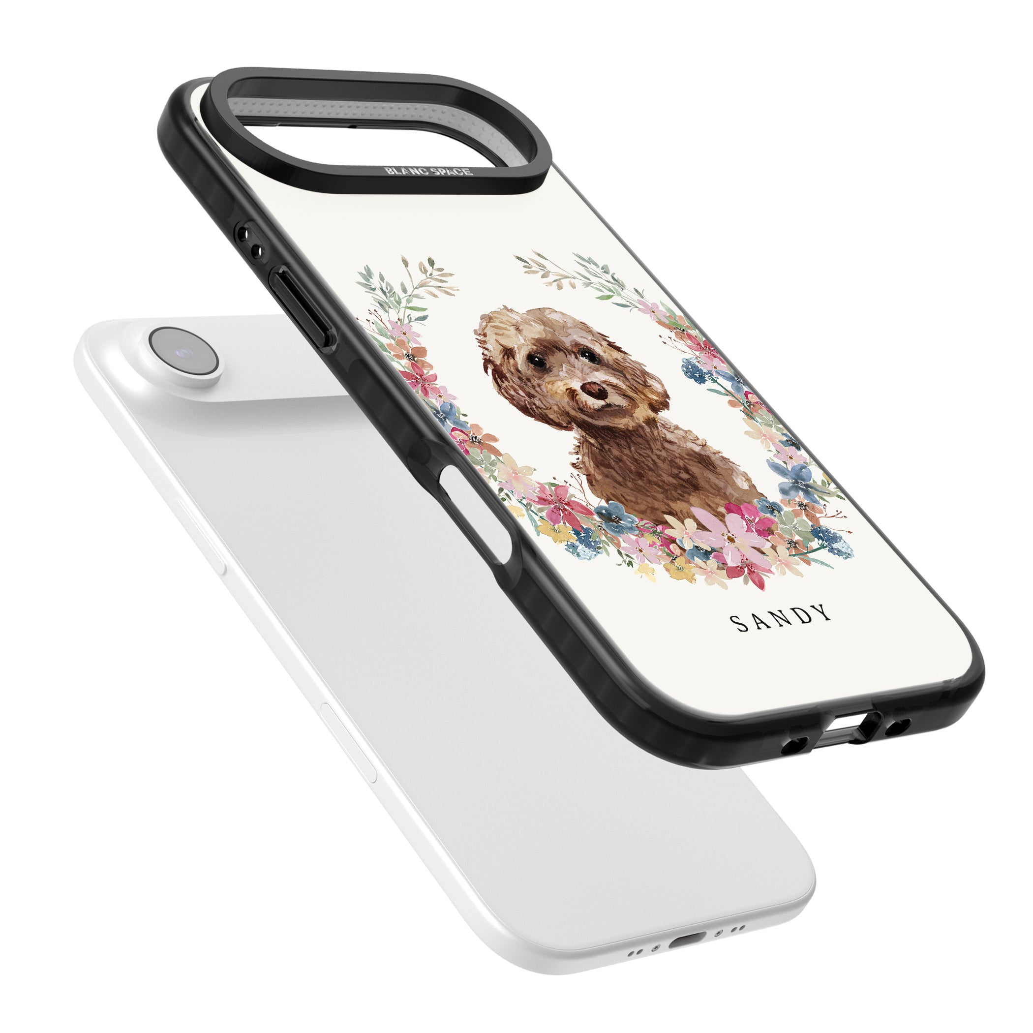 Personalised Brown Cockapoo Floral Portrait iPhone 17 Air Impact Pro Black Phone Case Colours