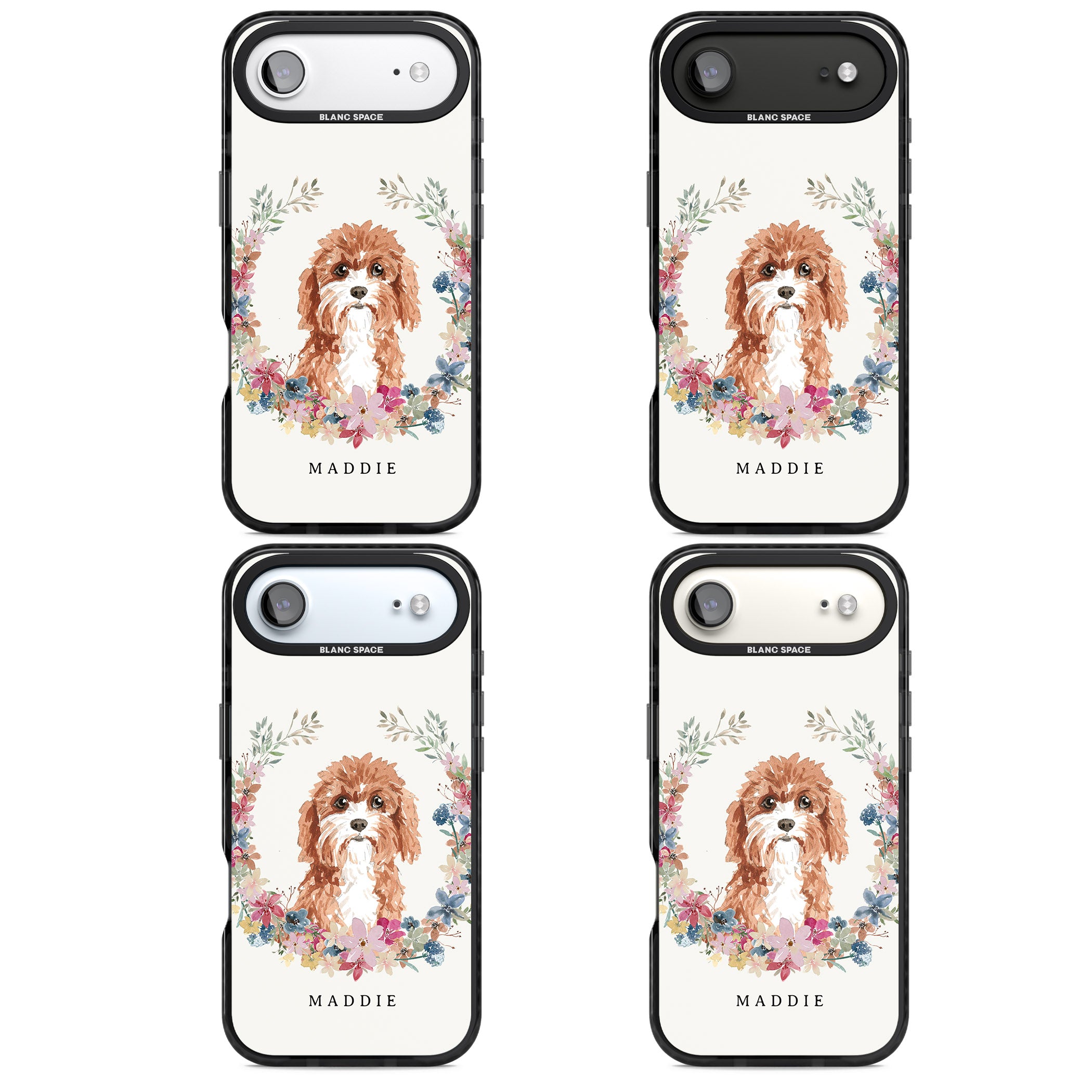 Personalised Cavapoo Floral Portrait iPhone 17 Air Impact Pro Black Phone Case APT Impact Protection