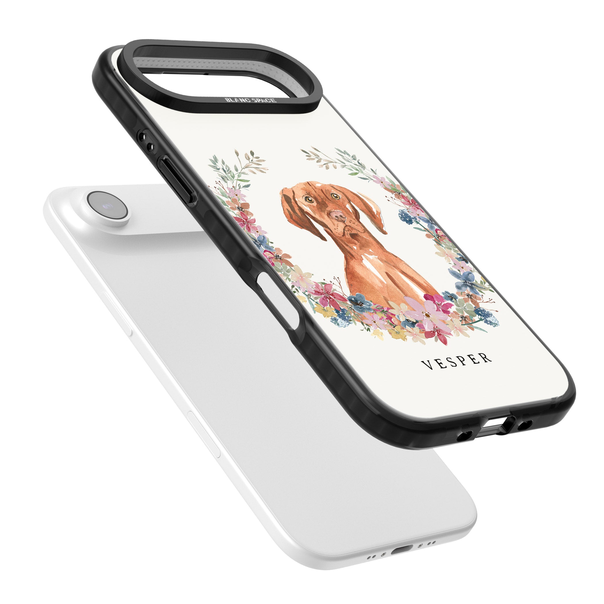 Personalised Hungarian Vizsla Floral Portrait iPhone 17 Air Impact Pro Black Phone Case Colours