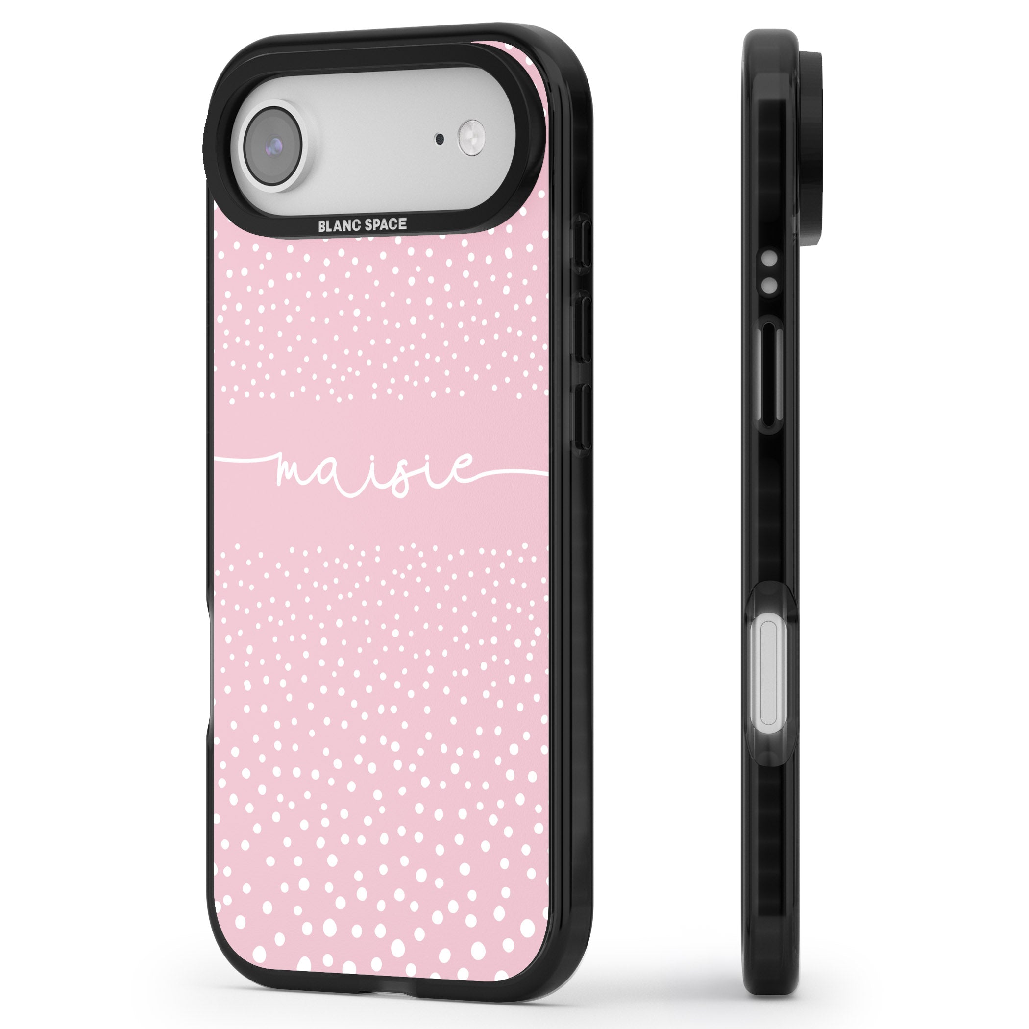 Personalised Pink Dots iPhone 17 Air Impact Pro Black Phone Case Side Profile