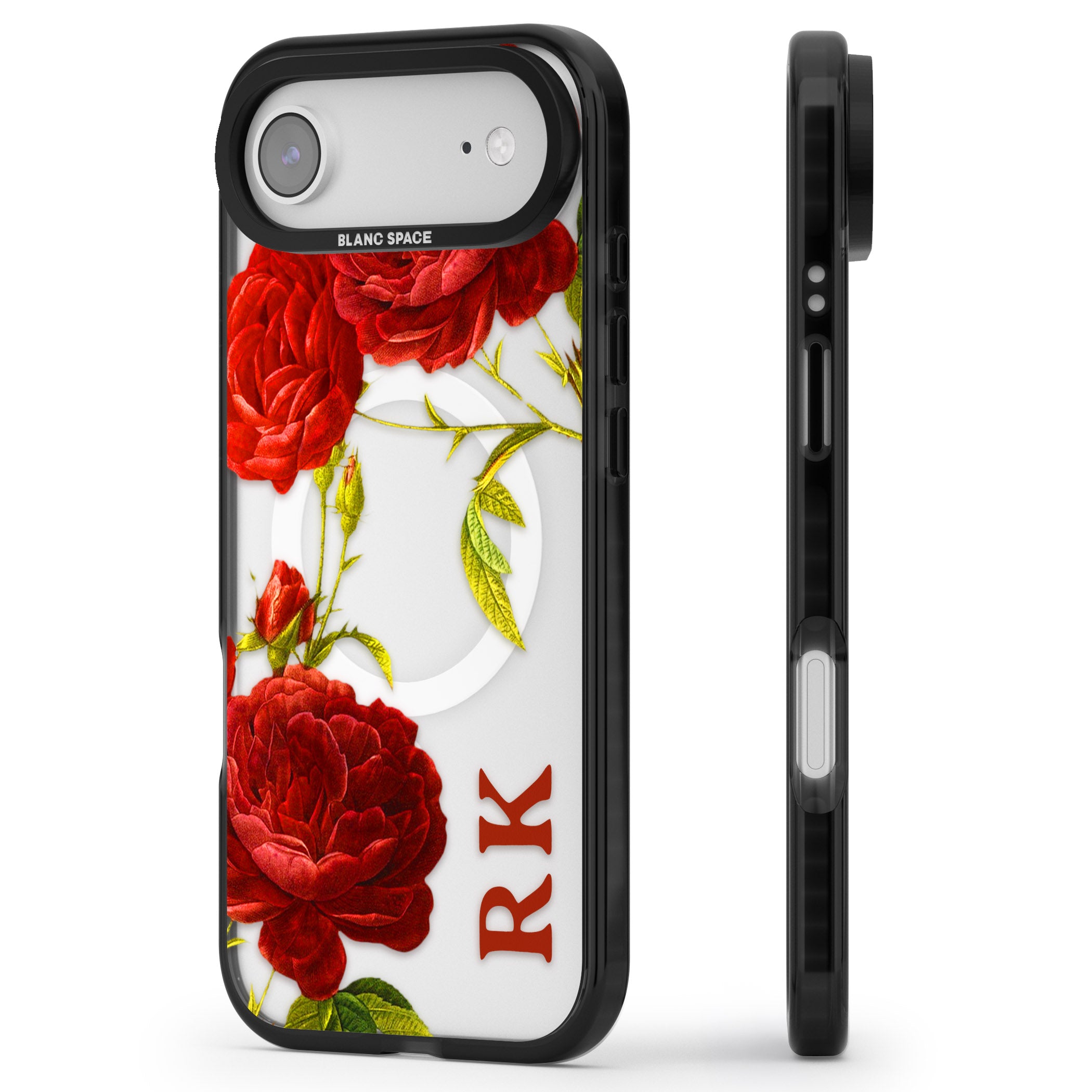 Personalised Vintage Floral Red Roses iPhone 17 Air Impact Pro Black Phone Case Side Profile