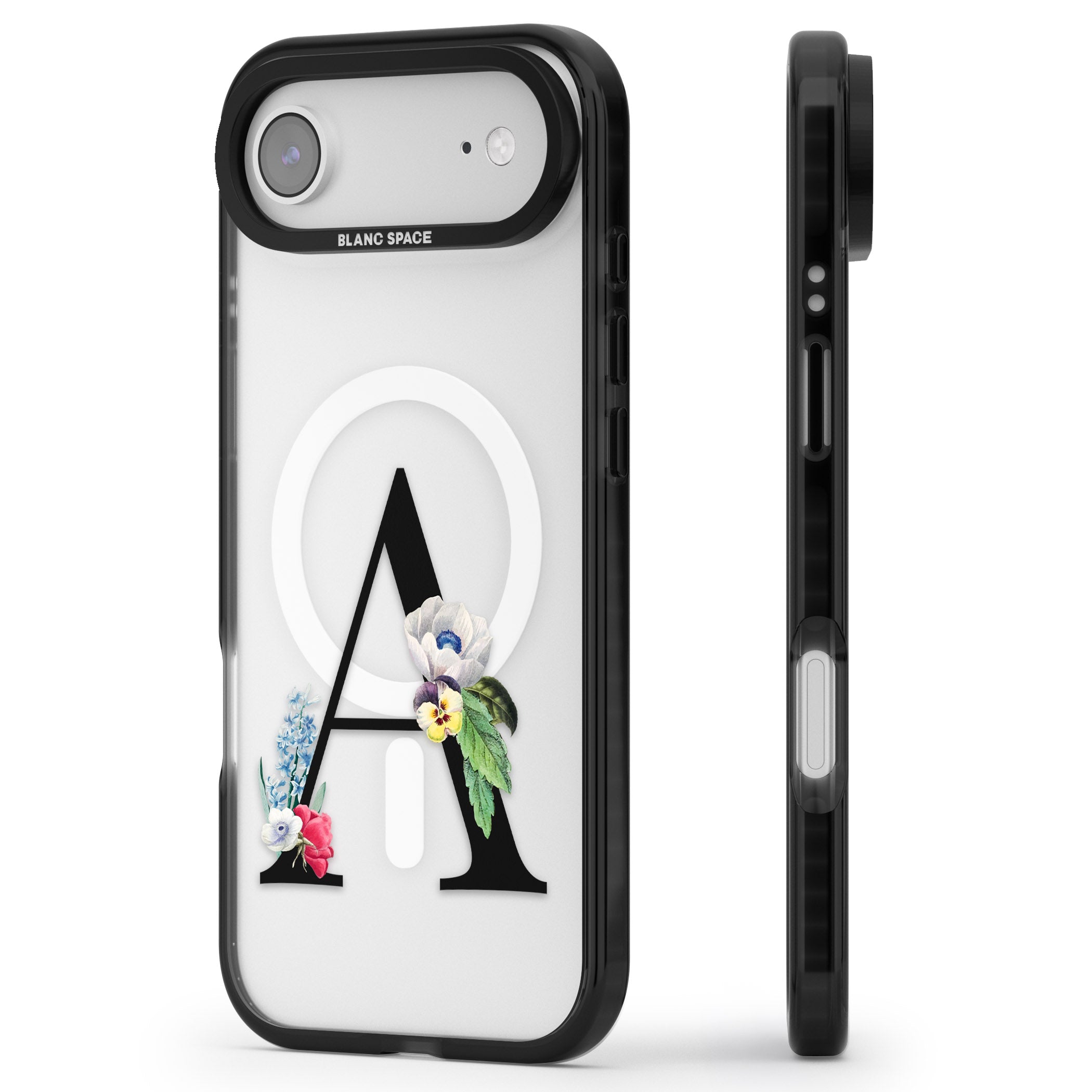 Personalised Floral Initial iPhone 17 Air Impact Pro Black Phone Case Side Profile