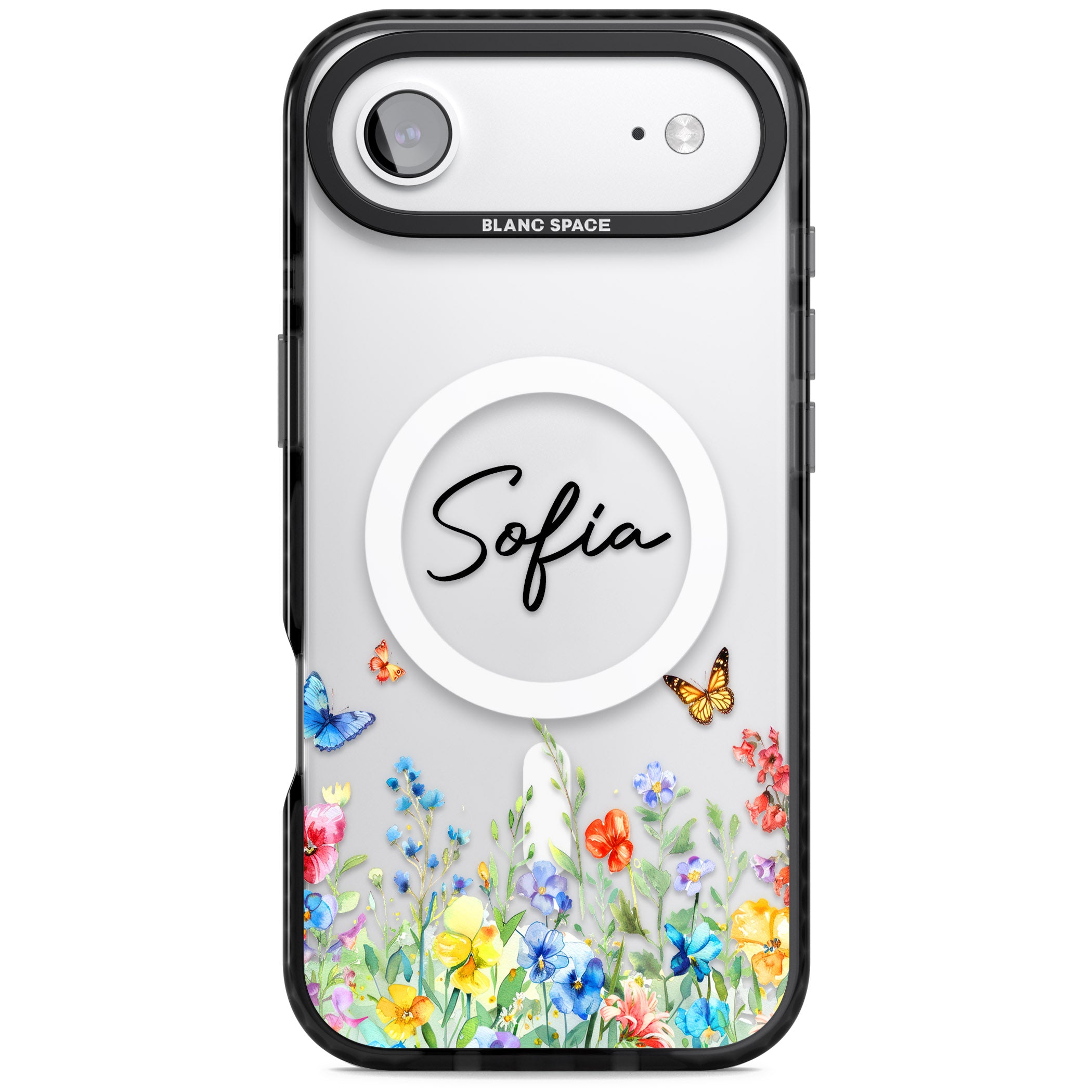 Personalised Buterflies Wildflowers iPhone 17 Air Impact Pro Black Phone Case