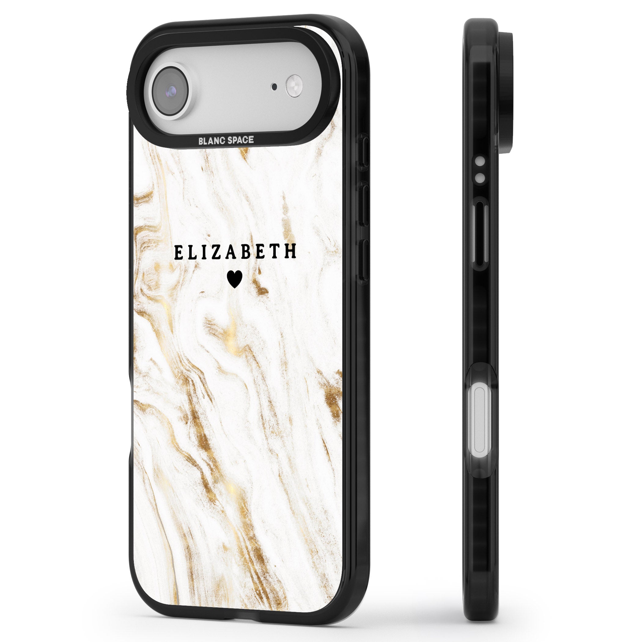 Personalised White & Gold Swirl Marble iPhone 17 Air Impact Pro Black Phone Case Side Profile