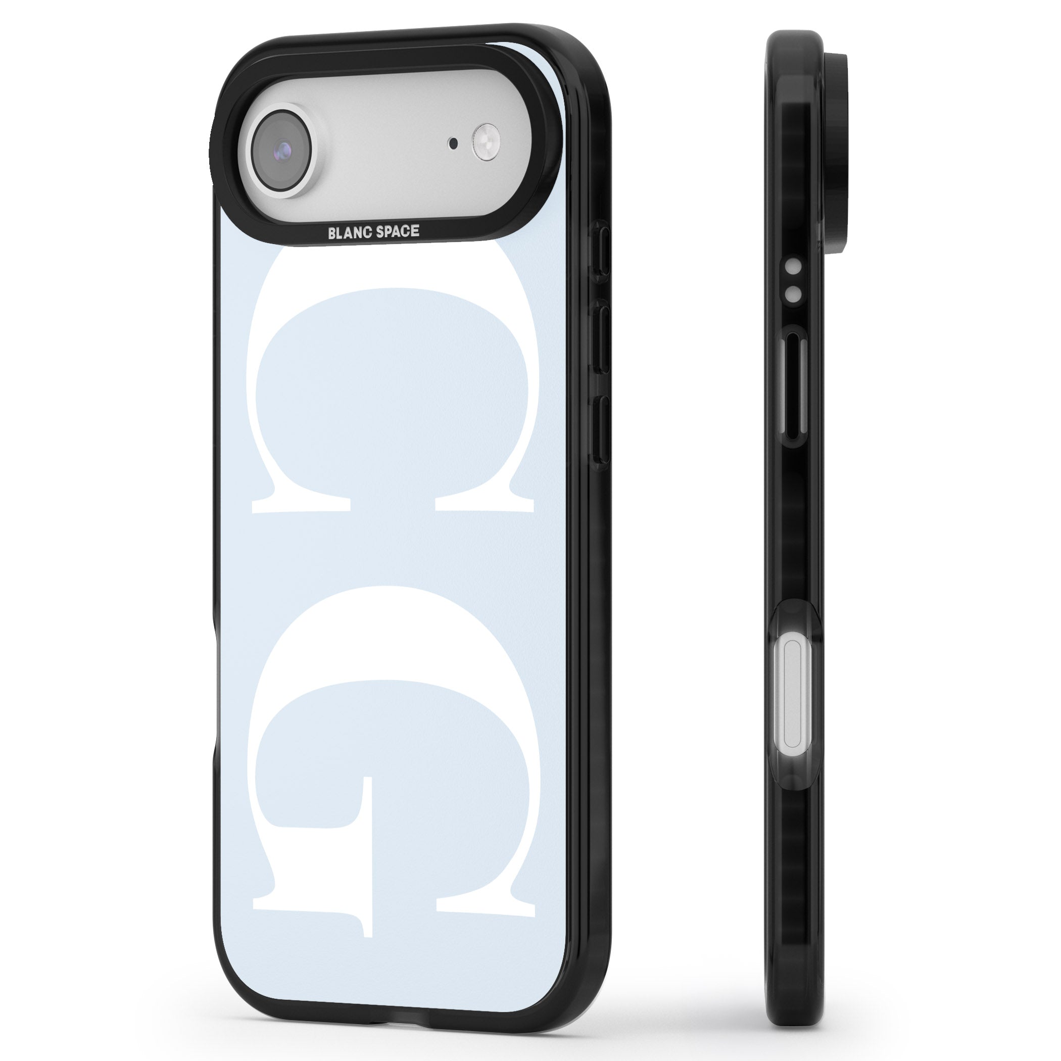 Personalised White & Blue Green Letters iPhone 17 Air Impact Pro Black Phone Case Side Profile