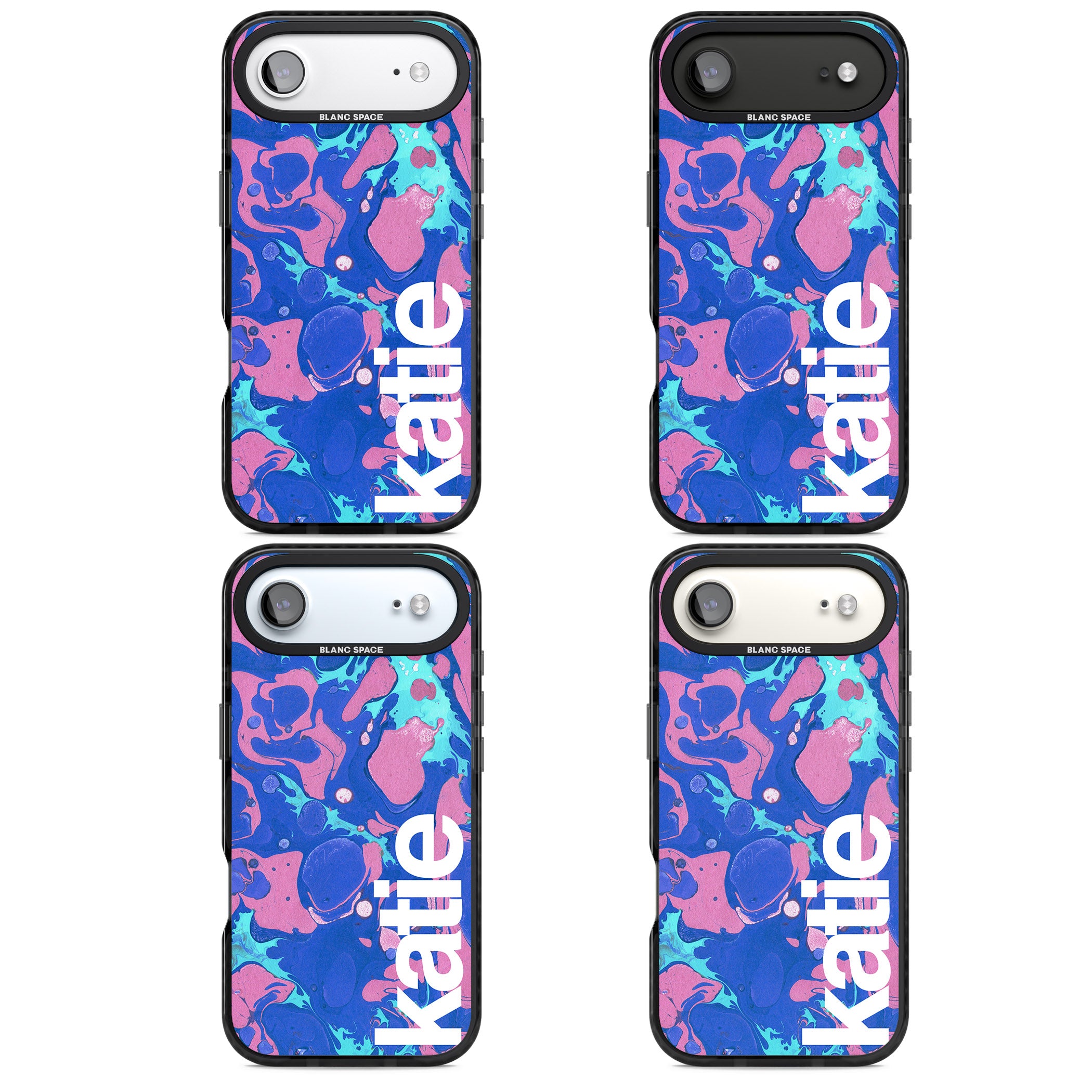 Personalised Navy & Turquoise Marbled iPhone 17 Air Impact Pro Black Phone Case APT Impact Protection