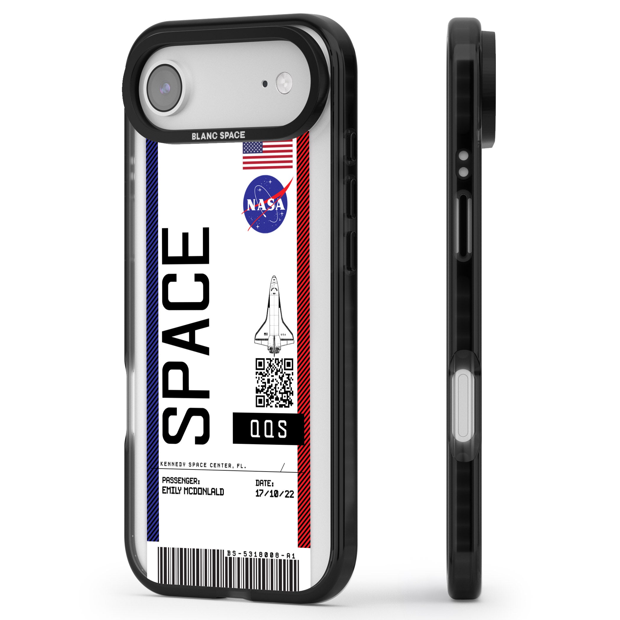 Personalised Nasa Boarding Pass (Light) iPhone 17 Air Impact Pro Black Phone Case Side Profile