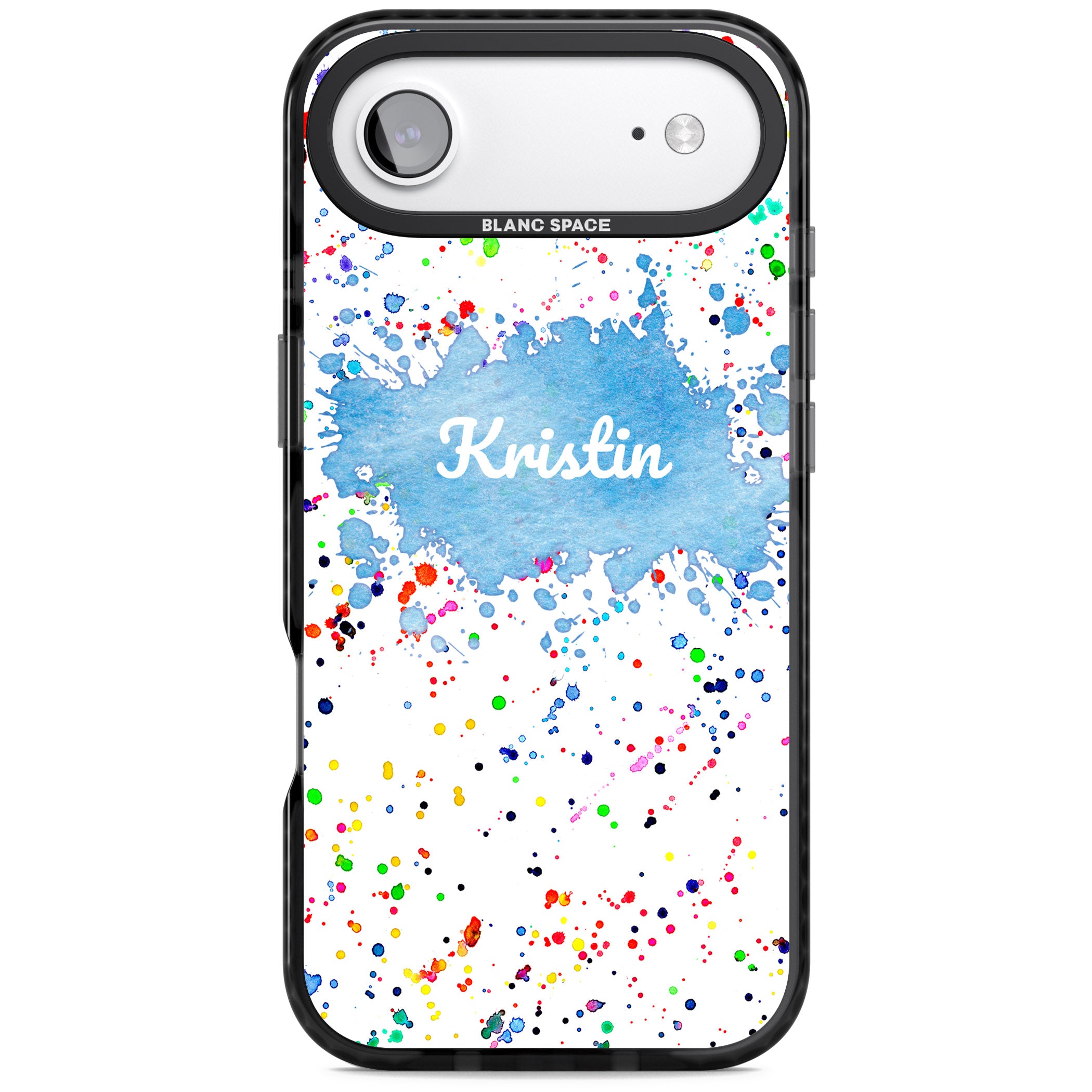 Personalised Rainbow Splatter Name iPhone 17 Air Impact Pro Black Phone Case
