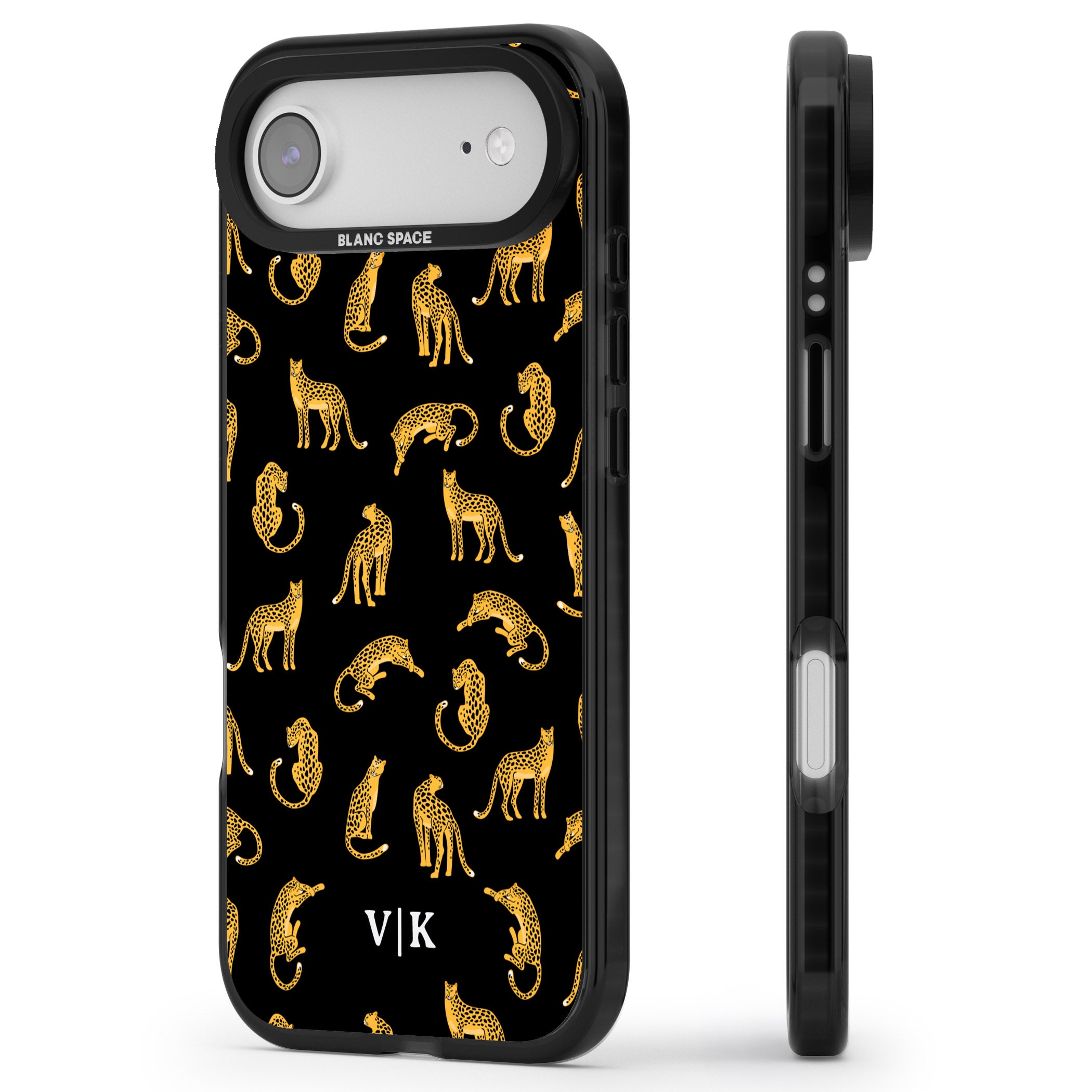 Personalised Gold Cheetah Pattern iPhone 17 Air Impact Pro Black Phone Case Side Profile