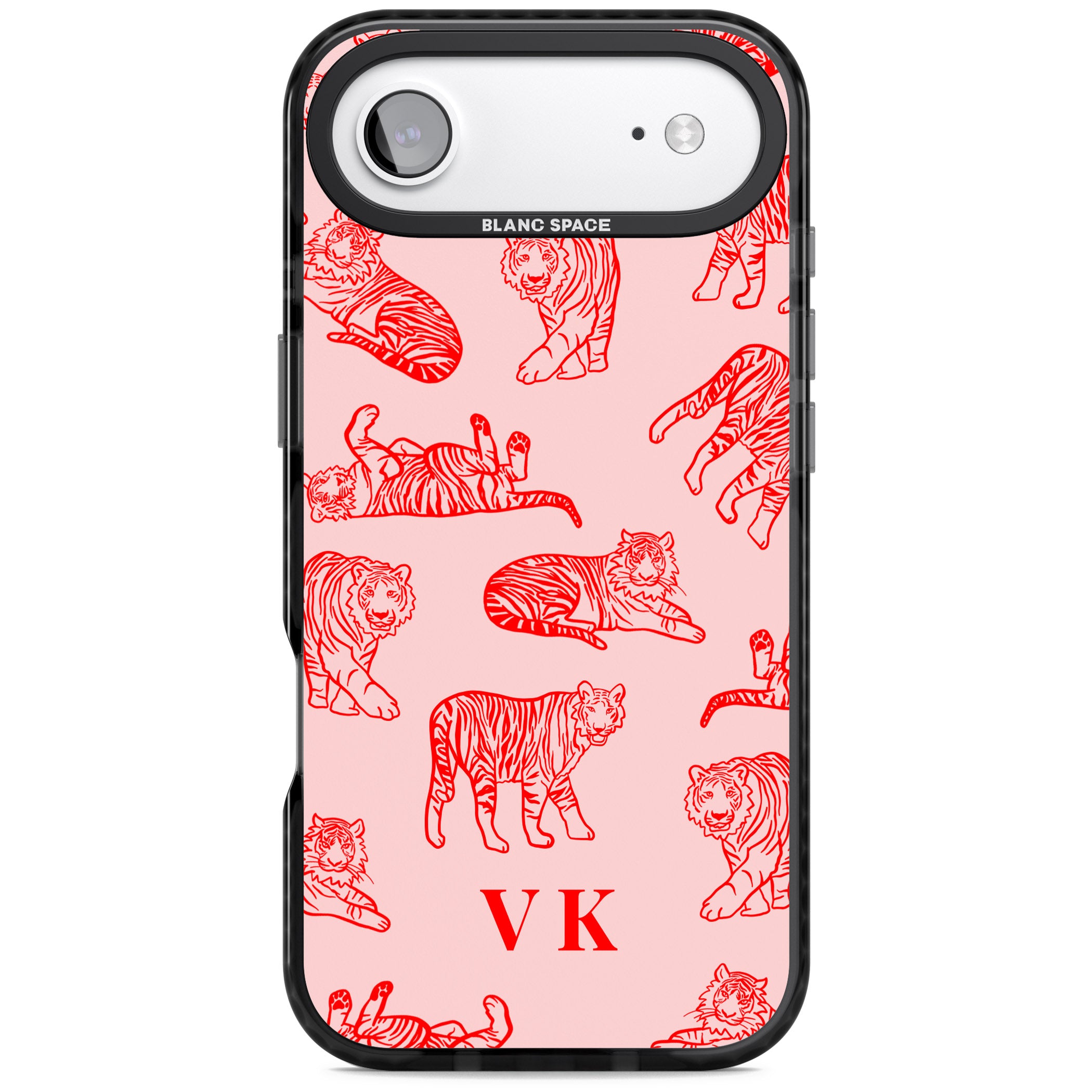 Personalised Red Tiger Outlines On Pink iPhone 17 Air Impact Pro Black Phone Case