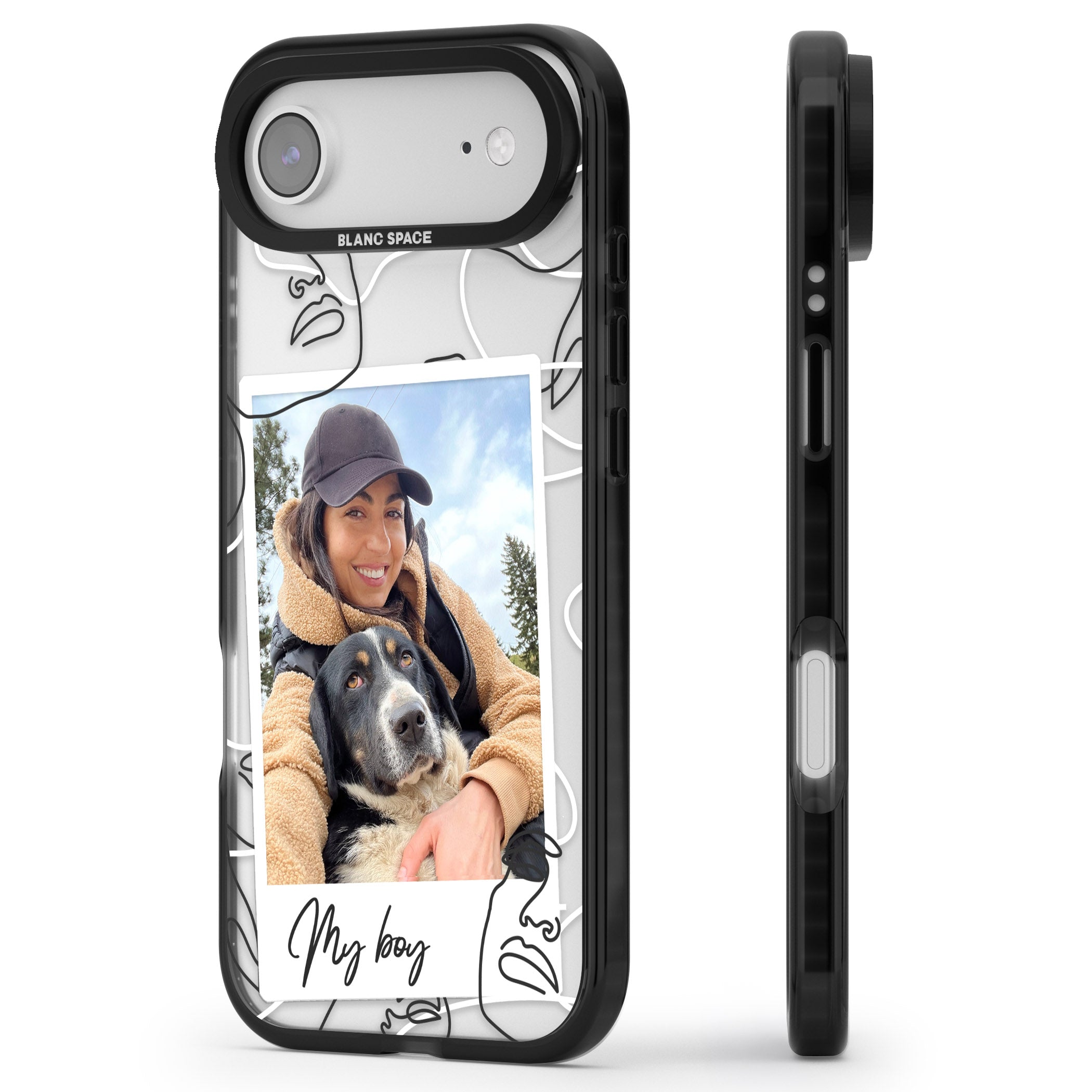 Personalised Abstract Faces Instant Photo iPhone 17 Air Impact Pro Black Phone Case Side Profile