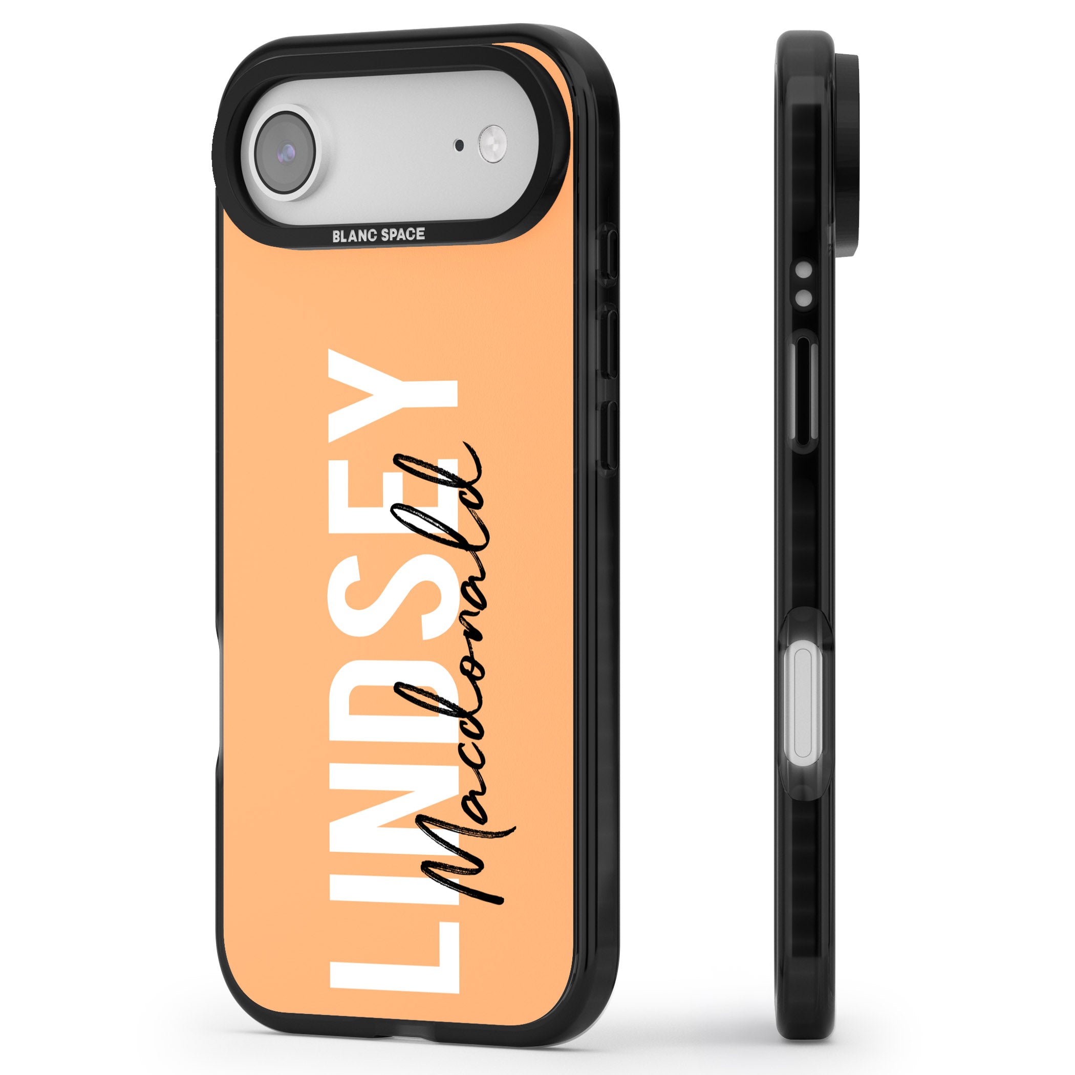 Personalised Bold Name: Peach iPhone 17 Air Impact Pro Black Phone Case Side Profile