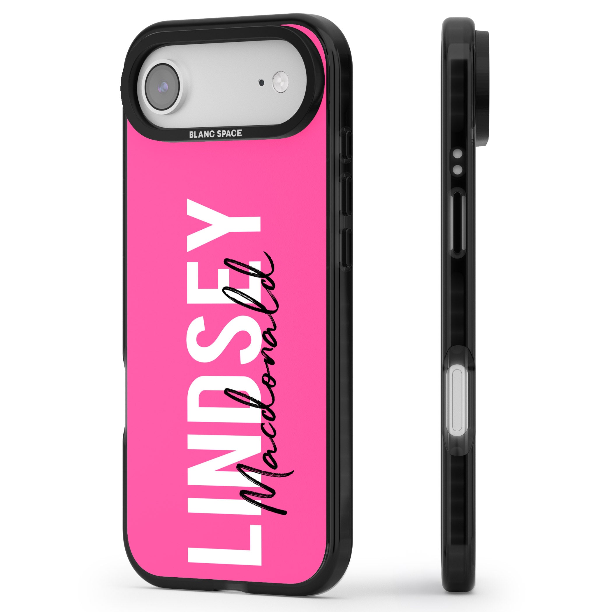 Personalised Bold Name: Pink iPhone 17 Air Impact Pro Black Phone Case Side Profile