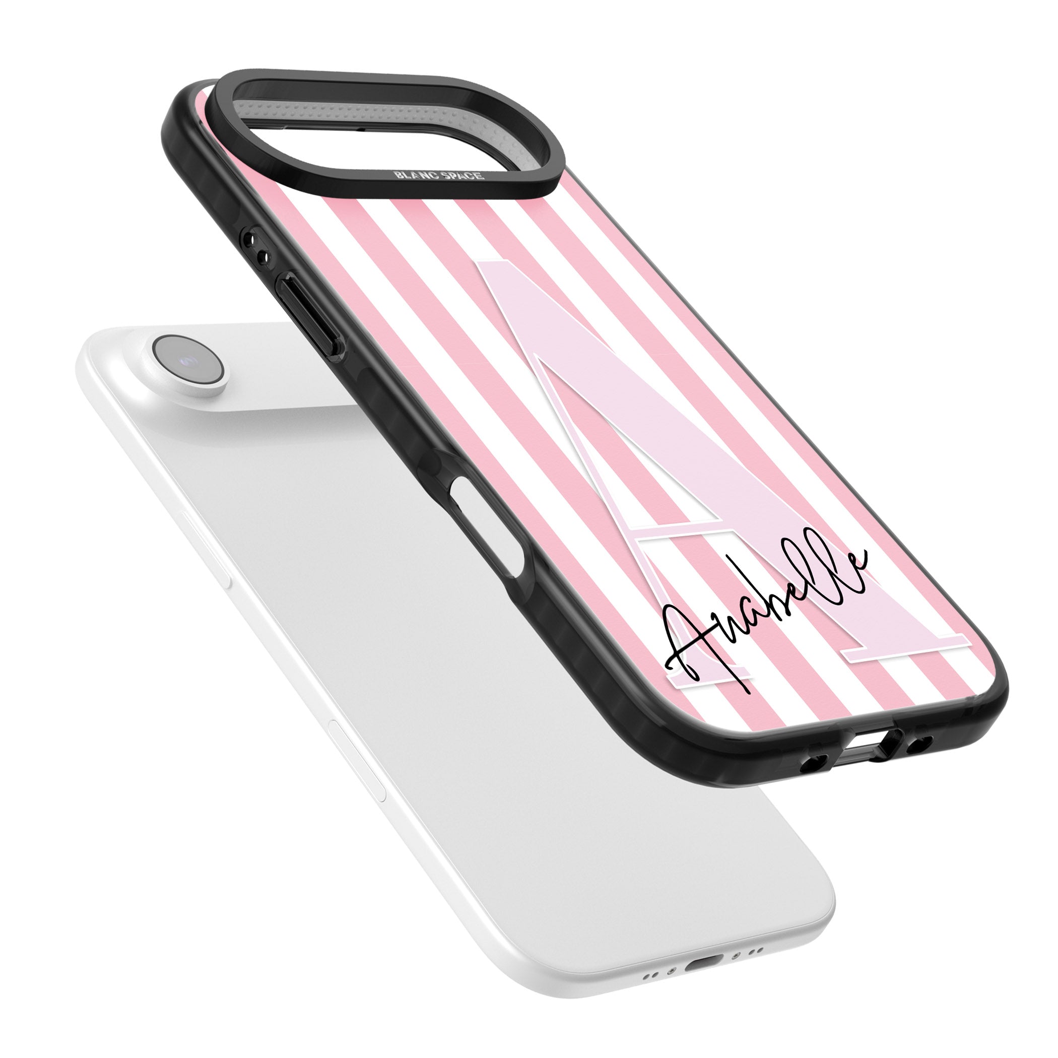 Personalised Pink Stripes & Monogram iPhone 17 Air Impact Pro Black Phone Case Colours