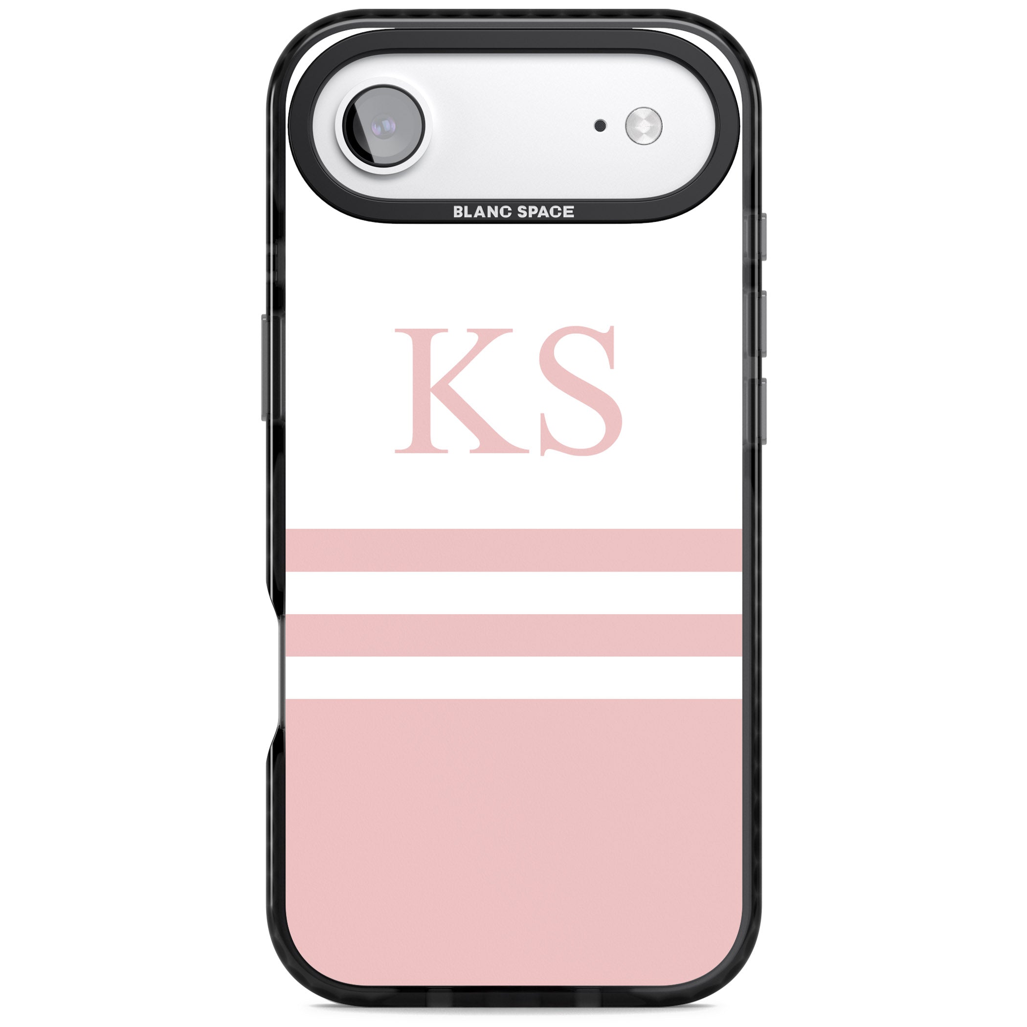 Personalised Pink Stripes & Initials iPhone 17 Air Impact Pro Black Phone Case